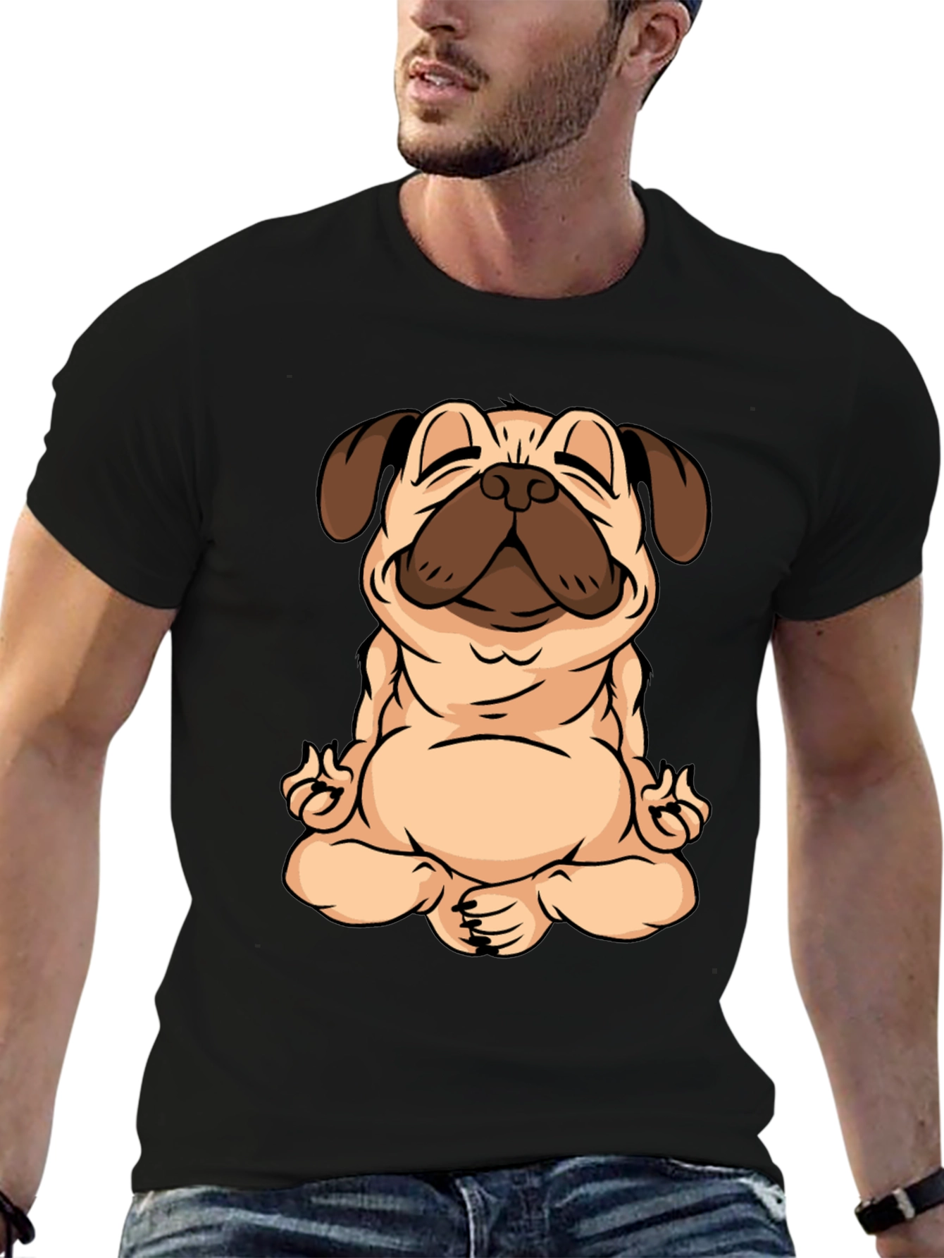 Zen Pug Black T-Shirt - Meditating Dog Graphic Tee