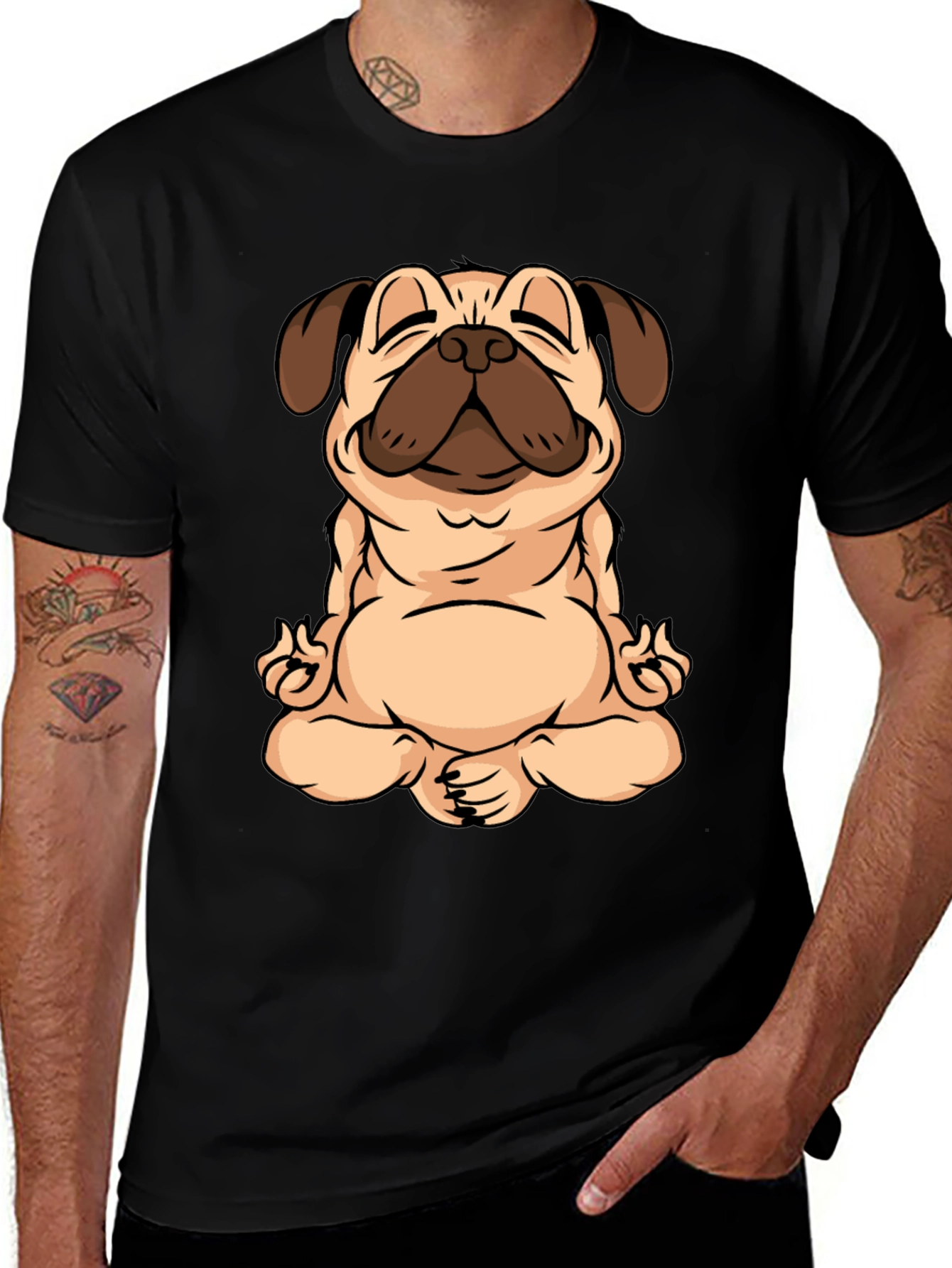 Zen Pug Black T-Shirt - Meditating Dog Graphic Tee