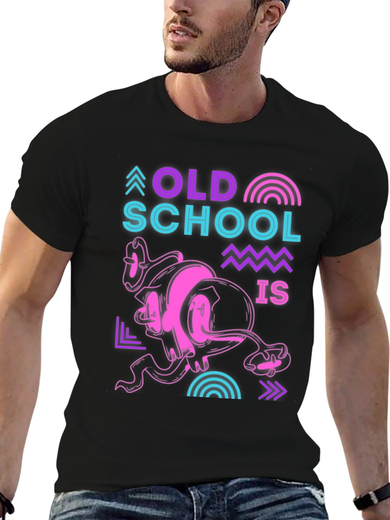 Retro Old School Graphic Black T-Shirt