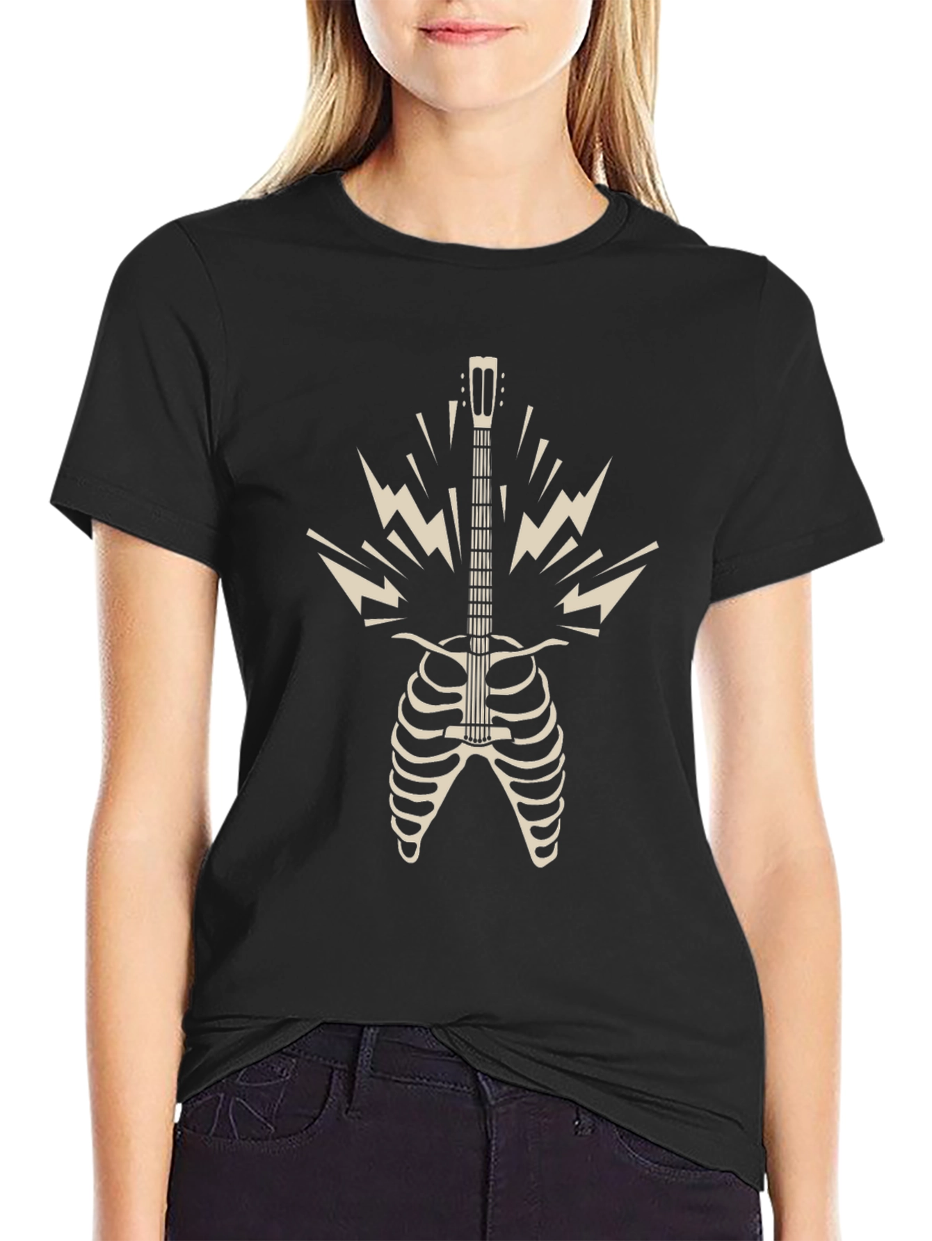Rock n Roll Skeleton Guitar T-Shirt - Black