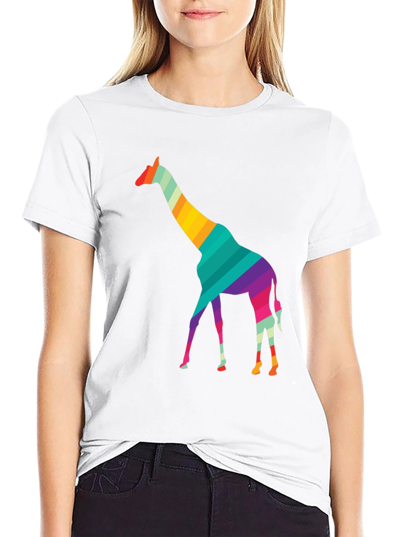 Striped Giraffe Graphic Black T-Shirt