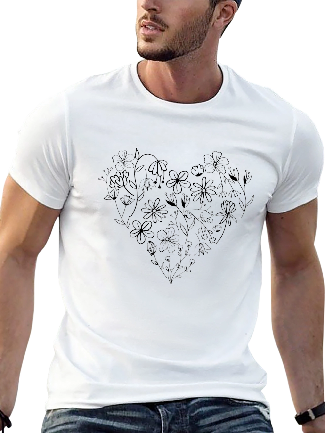 Floral Heart Graphic Black T-Shirt