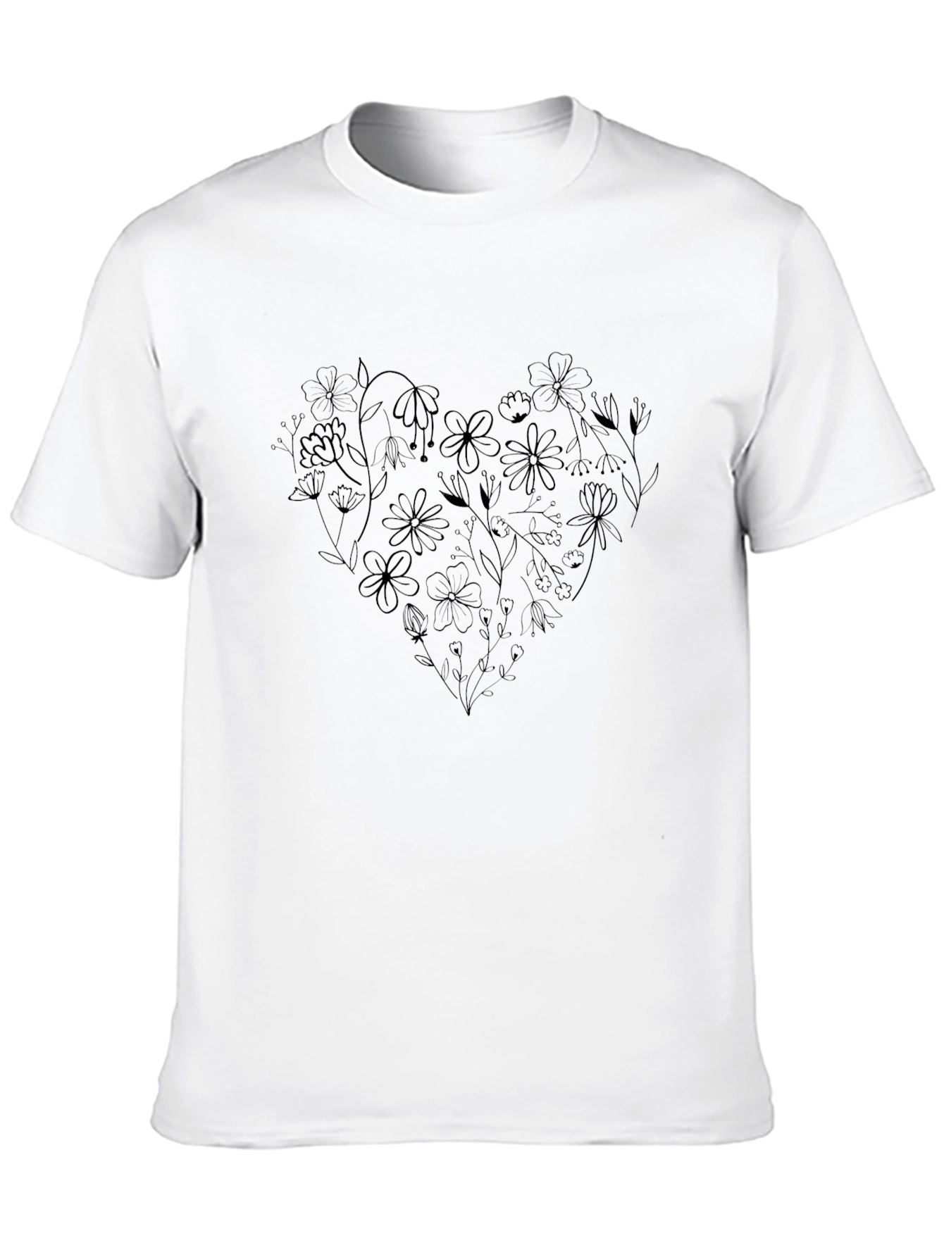 Floral Heart Graphic Black T-Shirt