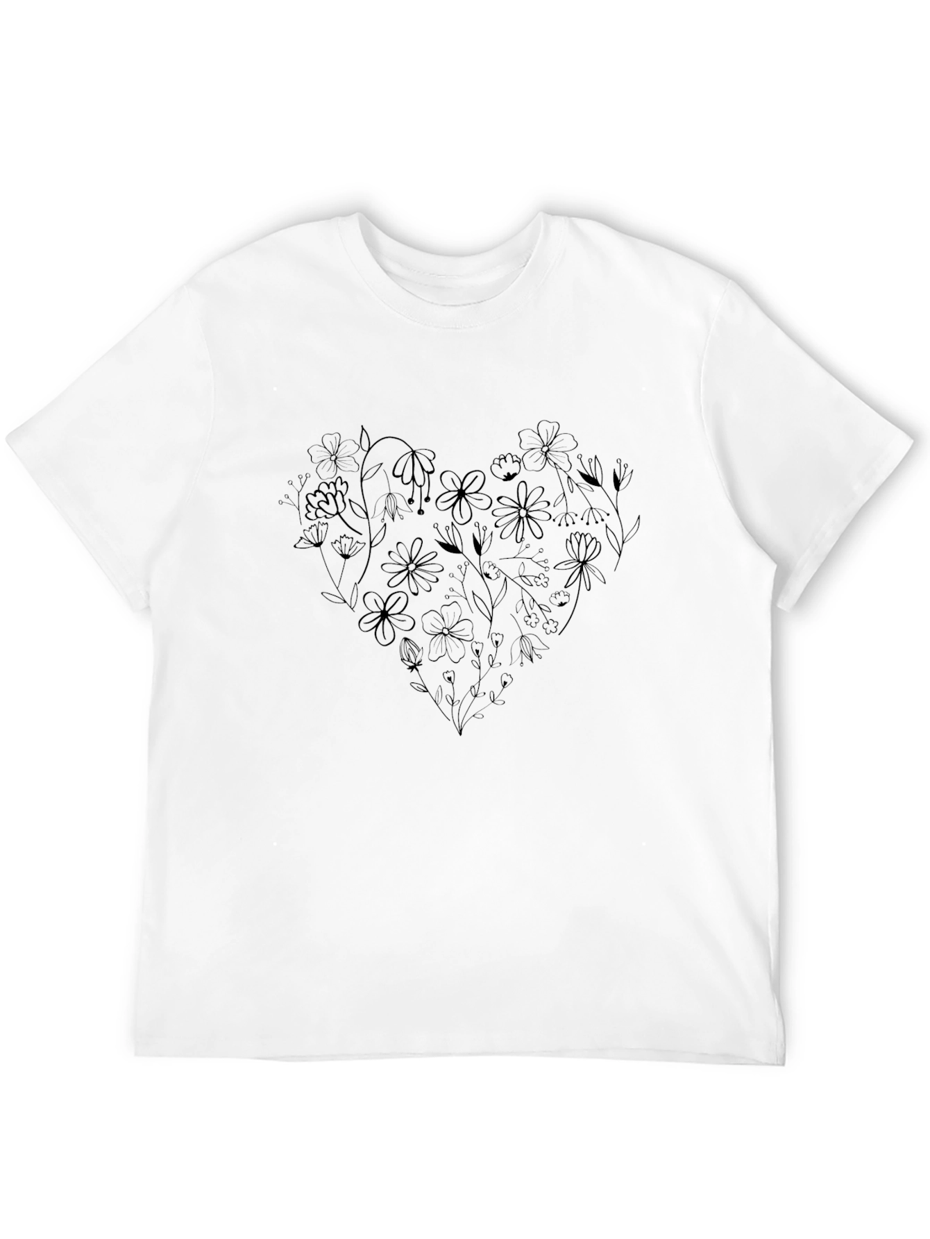 Floral Heart Graphic Black T-Shirt