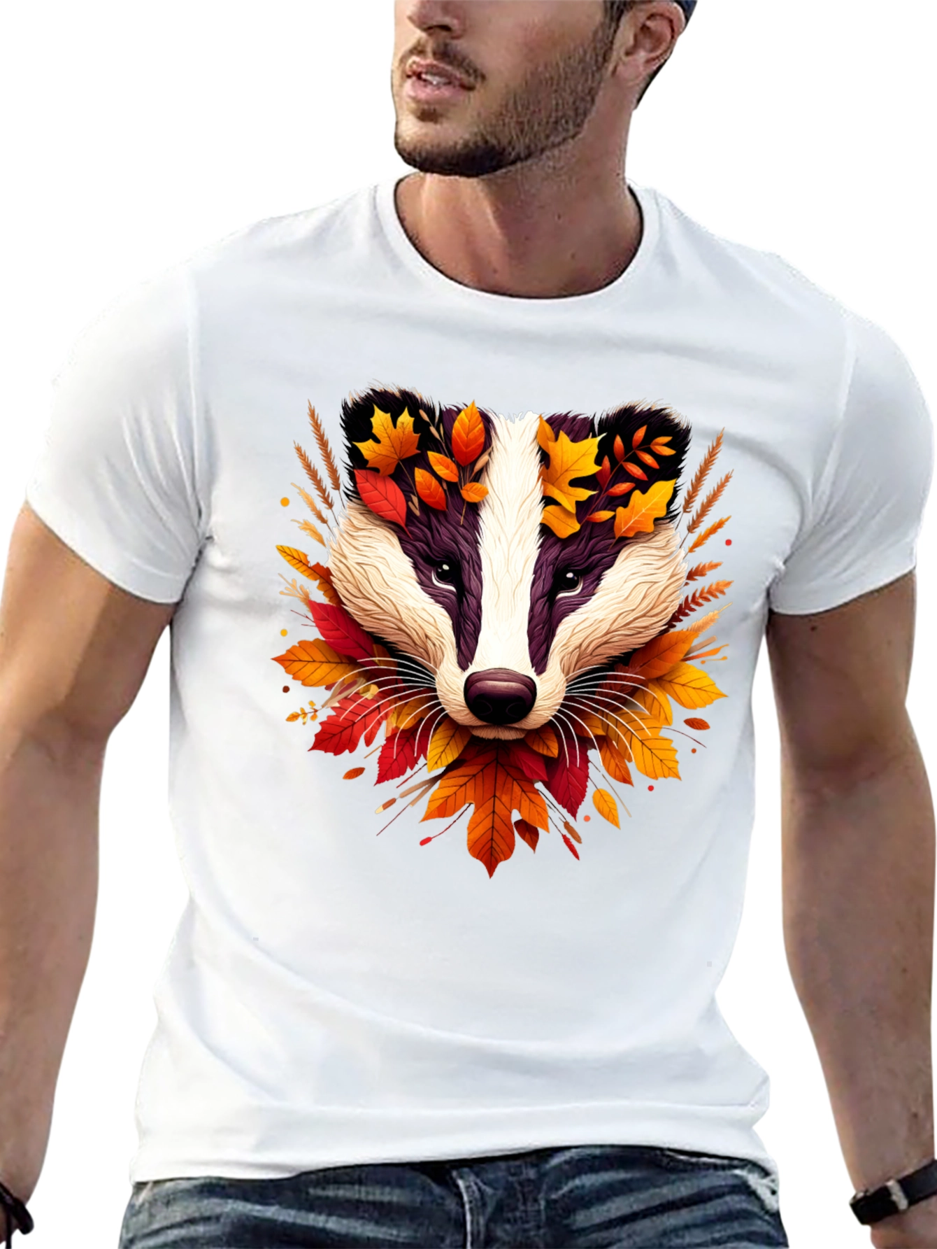 Autumn Badger Graphic Tee - Nature Inspired Design