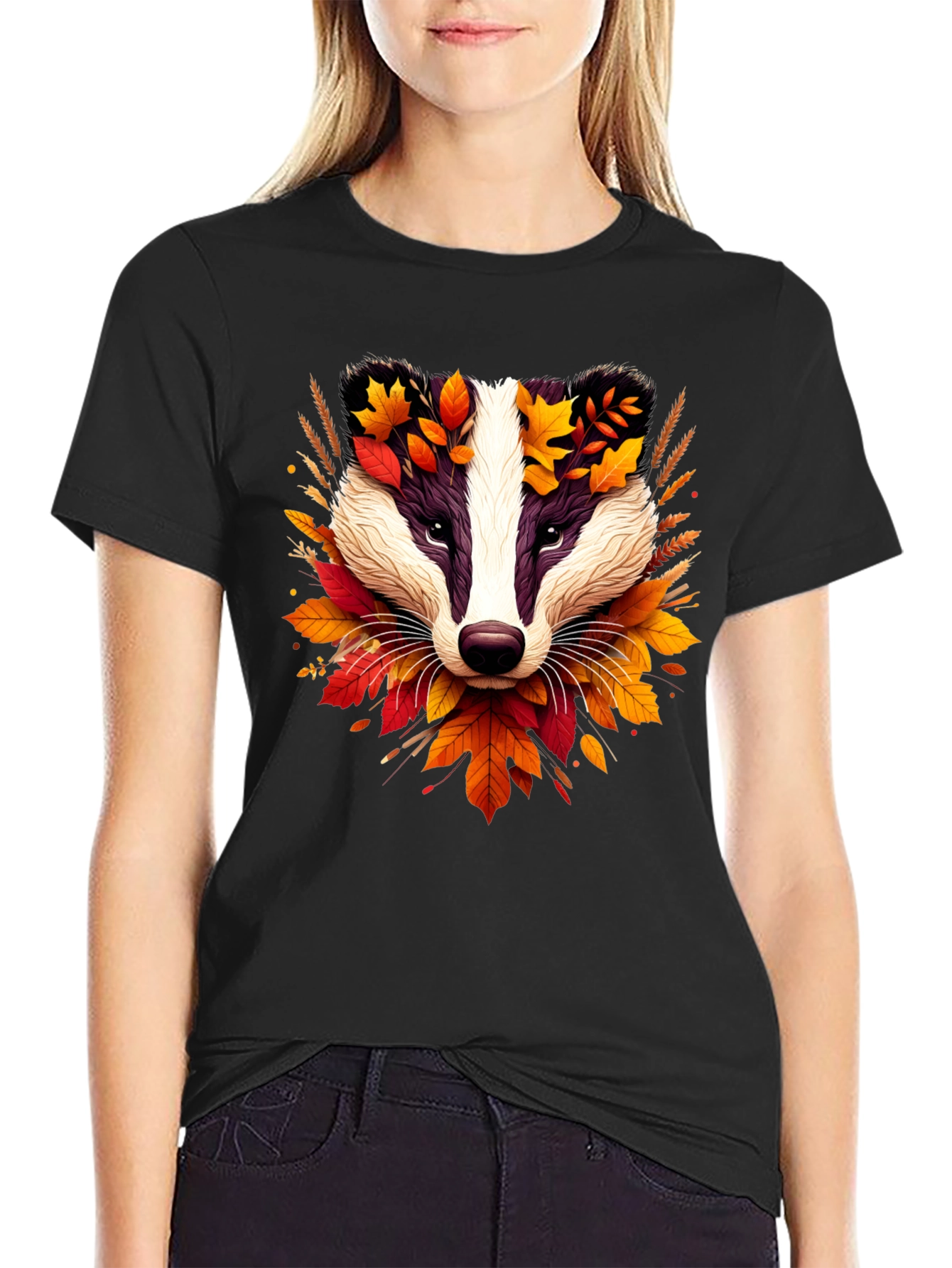 Autumn Badger Graphic Tee - Nature Inspired Design