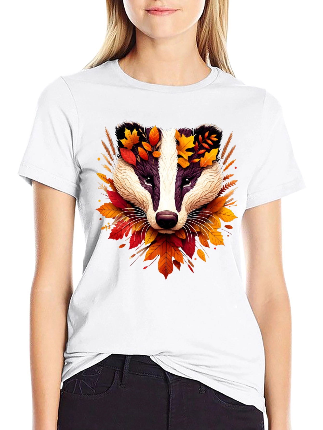 Autumn Badger Graphic Tee - Nature Inspired Design