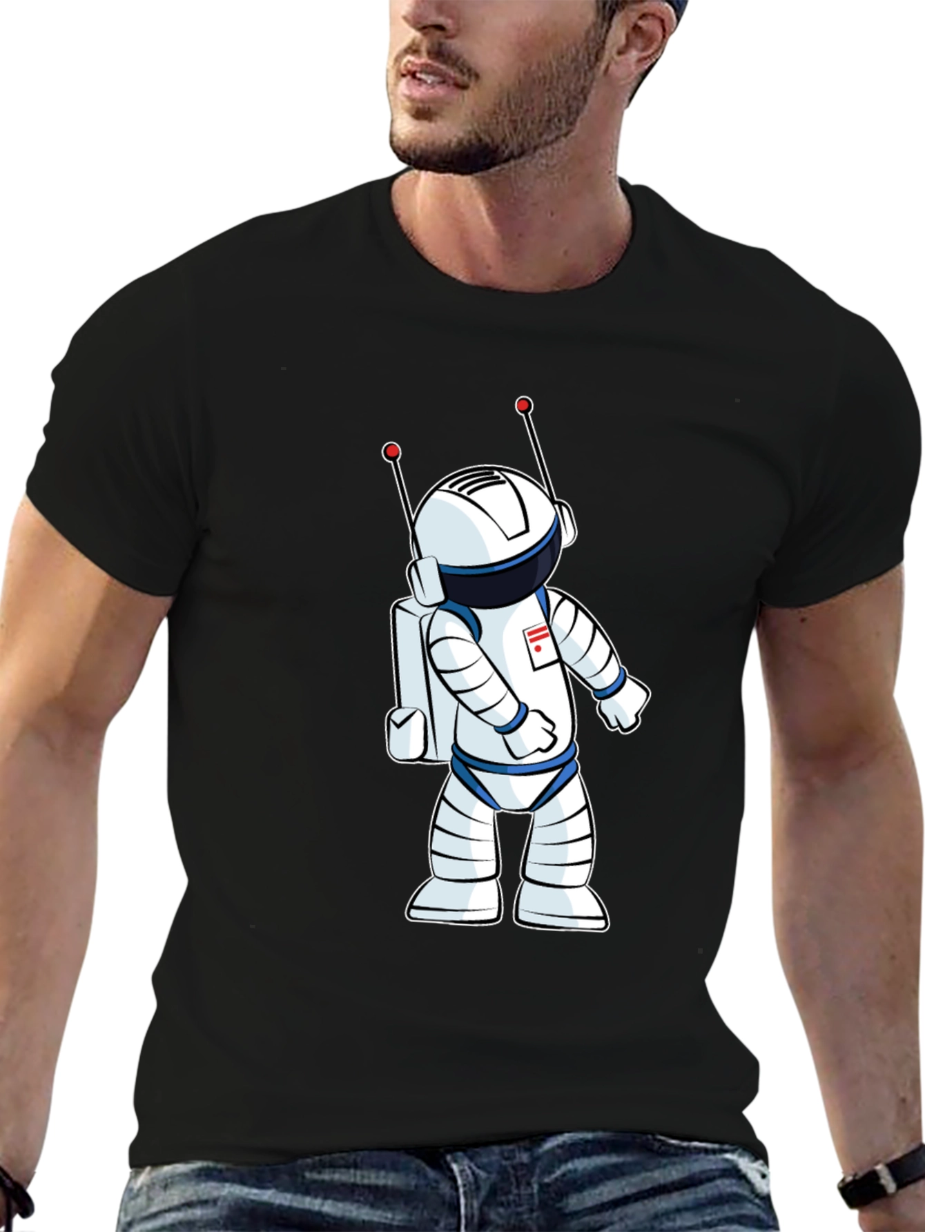 Astronaut Graphic T-Shirt - Black Crew Neck Tee