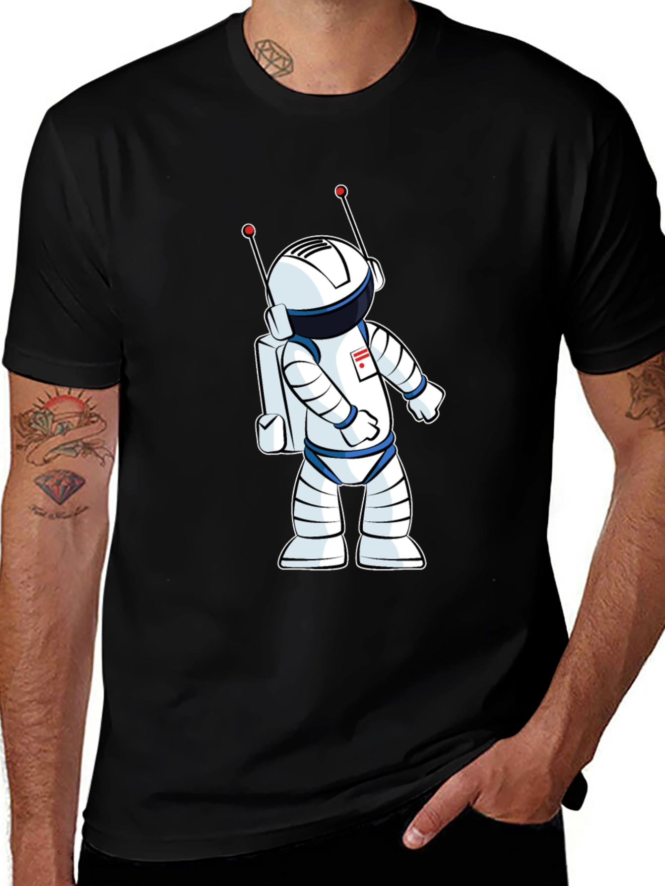 Astronaut Graphic T-Shirt - Black Crew Neck Tee