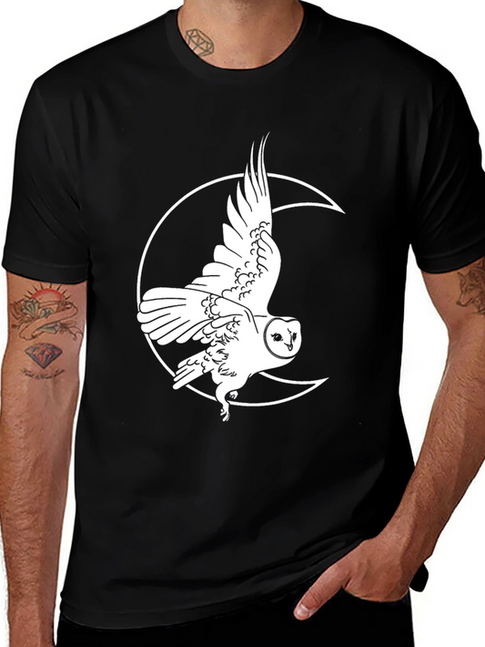 Owl Moon Graphic Tee - Black Cotton T-Shirt