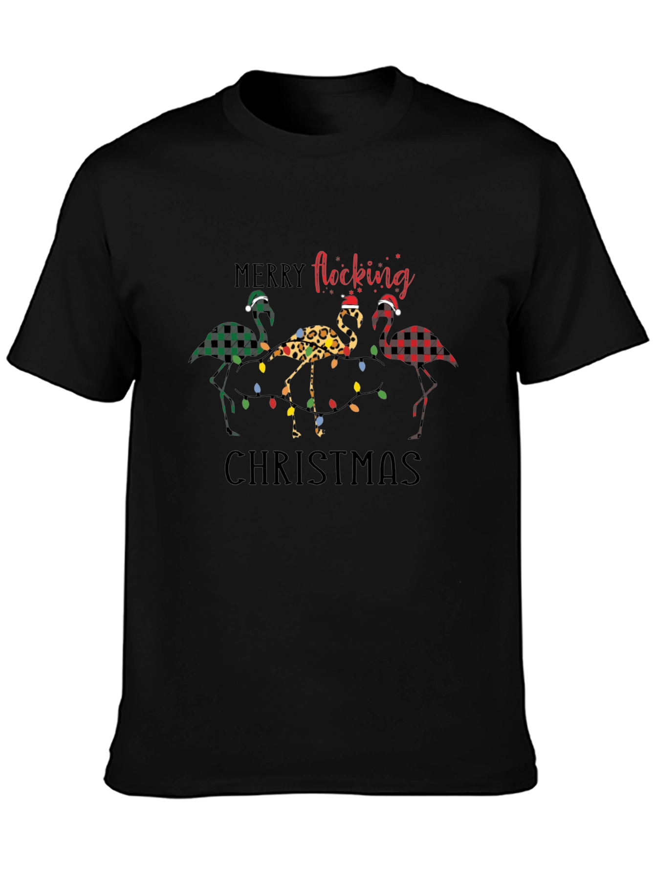 Merry Flocking Christmas Flamingo Graphic Tee