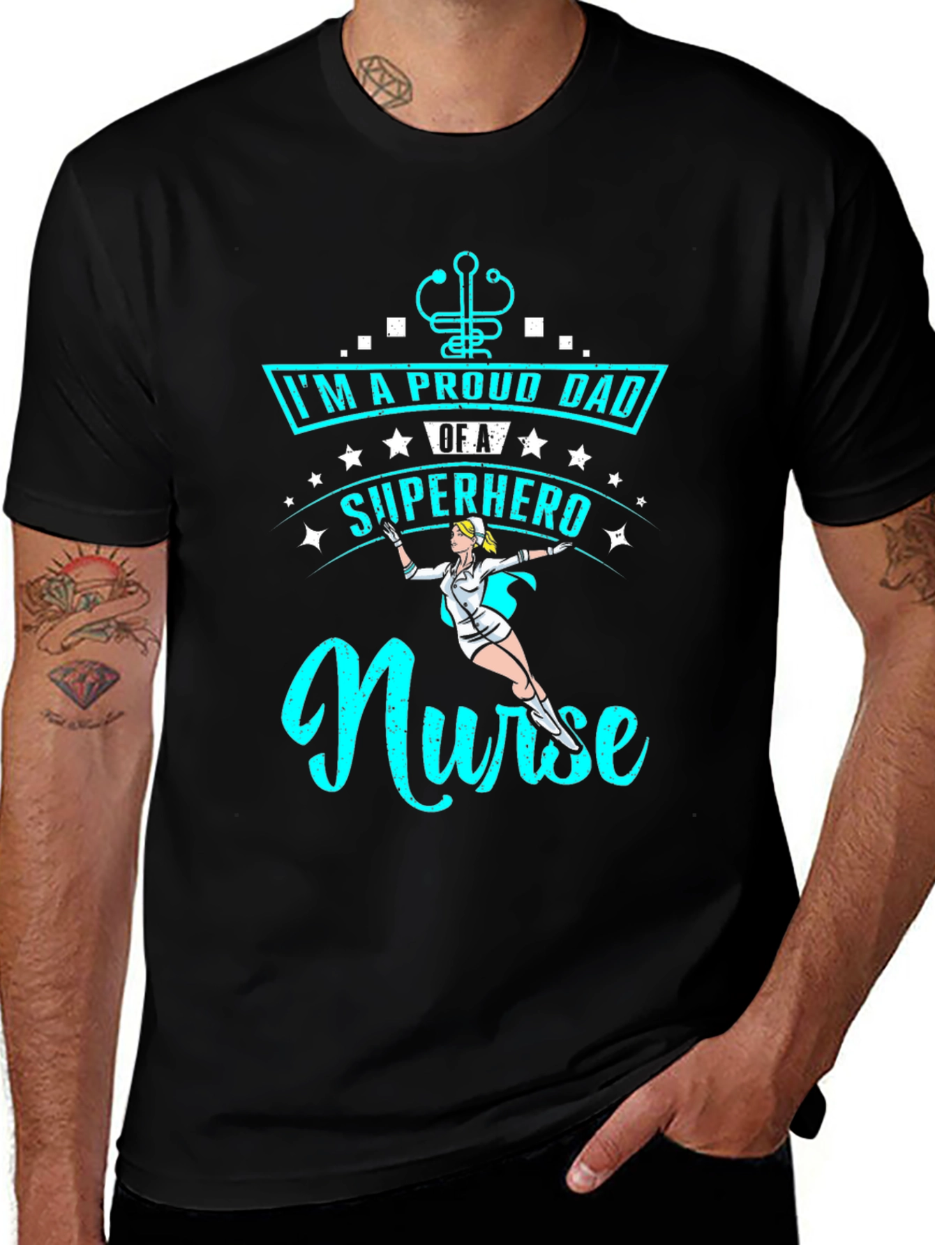 Proud Dad Superhero Nurse T-Shirt