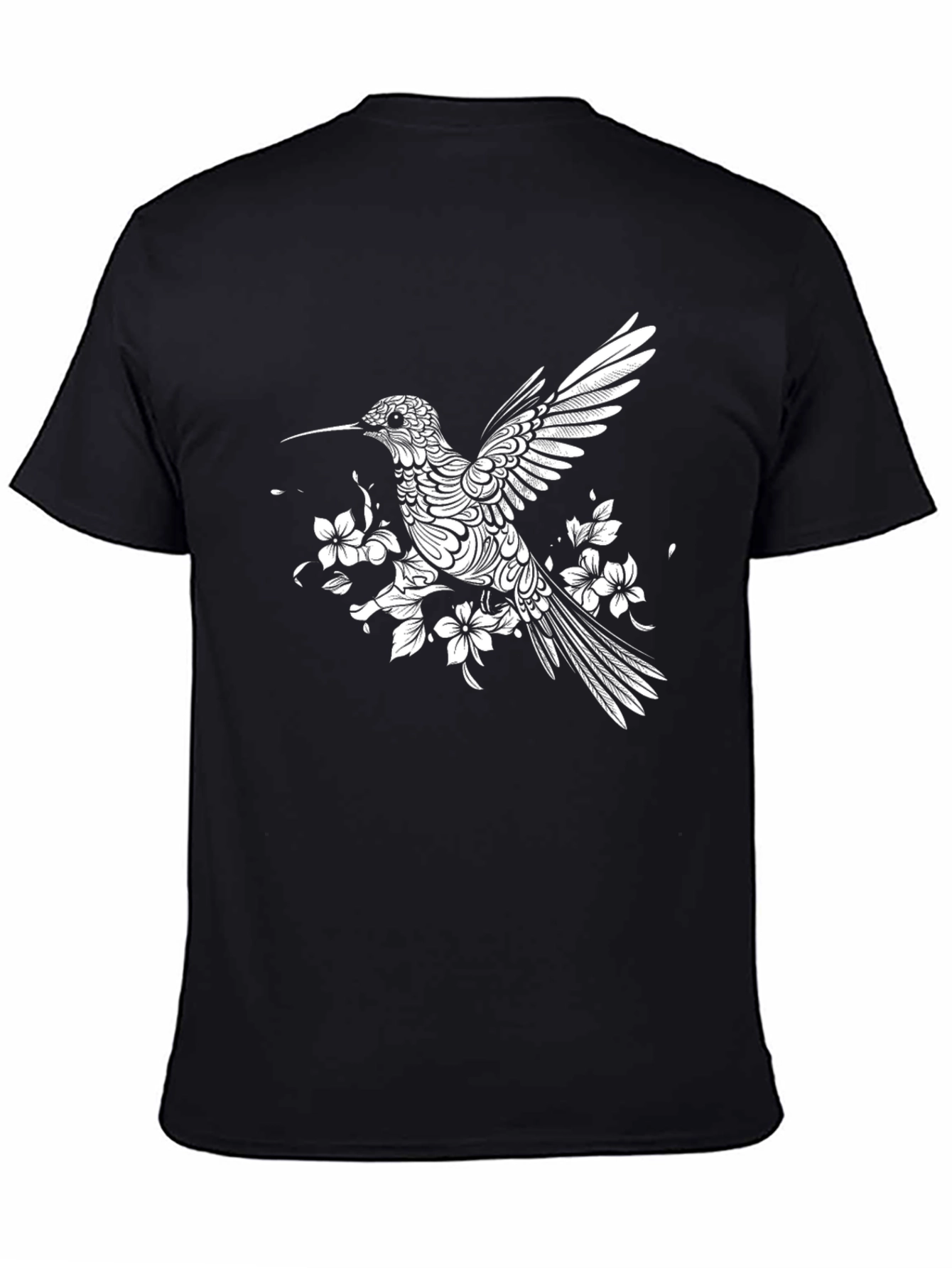 Hummingbird Floral Print Black T-Shirt