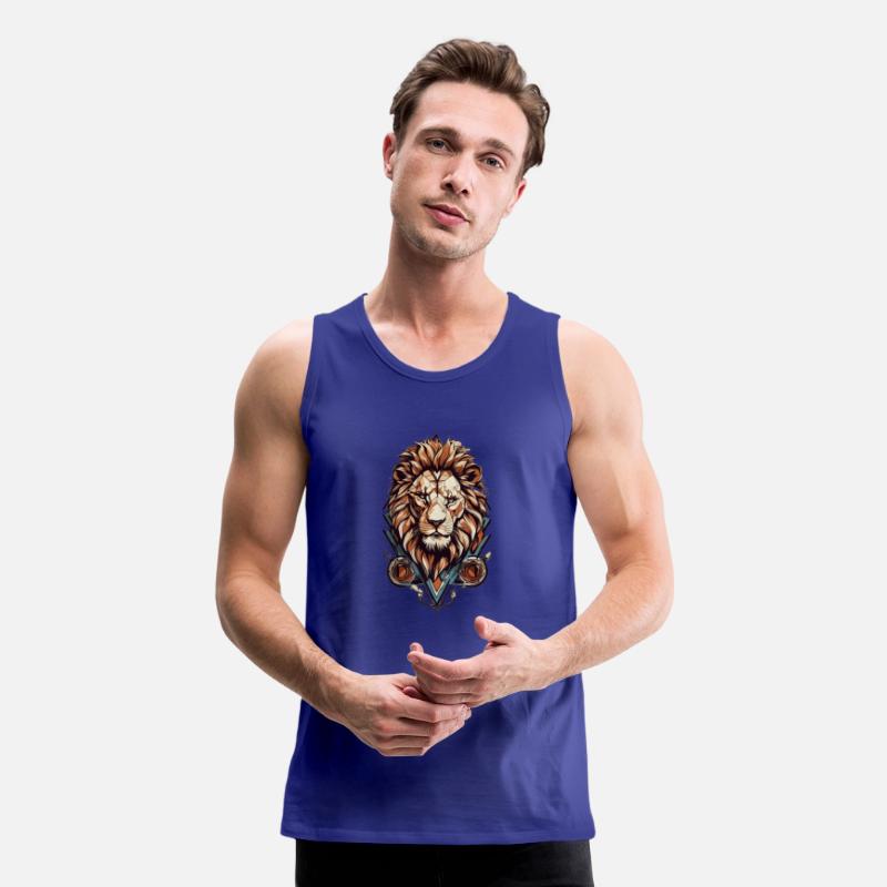 Roar in Style: Geometric Lion Emblem T-Shirt Desig