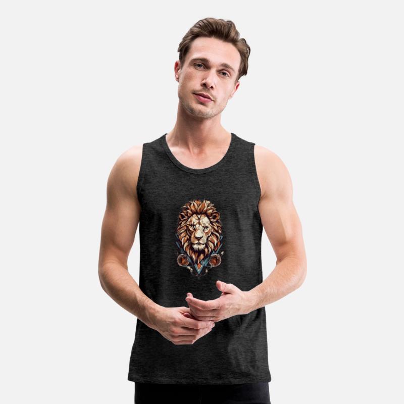 Roar in Style: Geometric Lion Emblem T-Shirt Desig