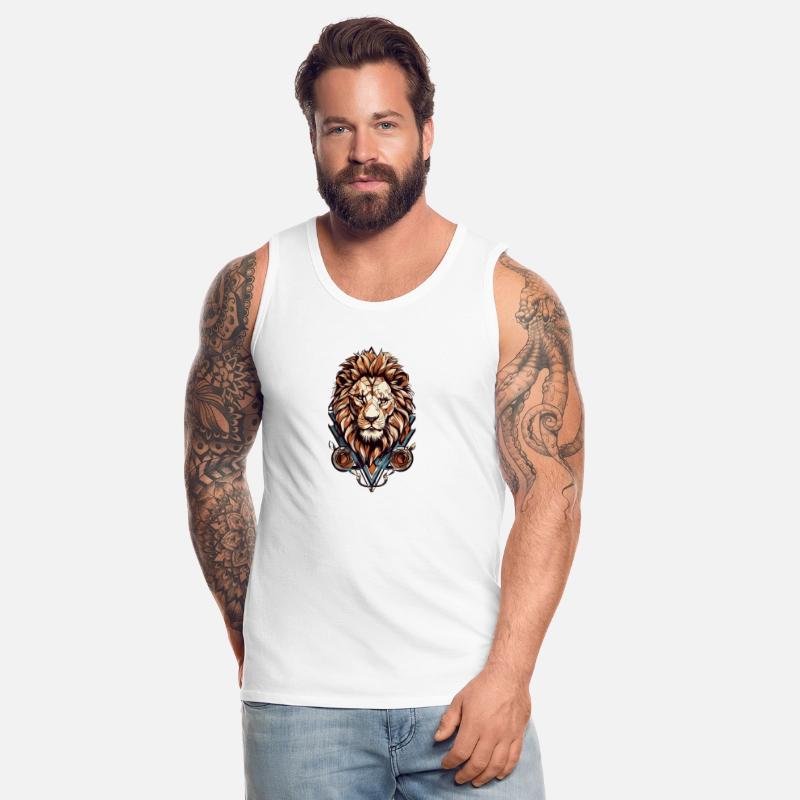 Roar in Style: Geometric Lion Emblem T-Shirt Desig