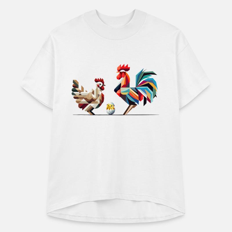 Rooster, Hen, and Chick – Geometric Easter Motif