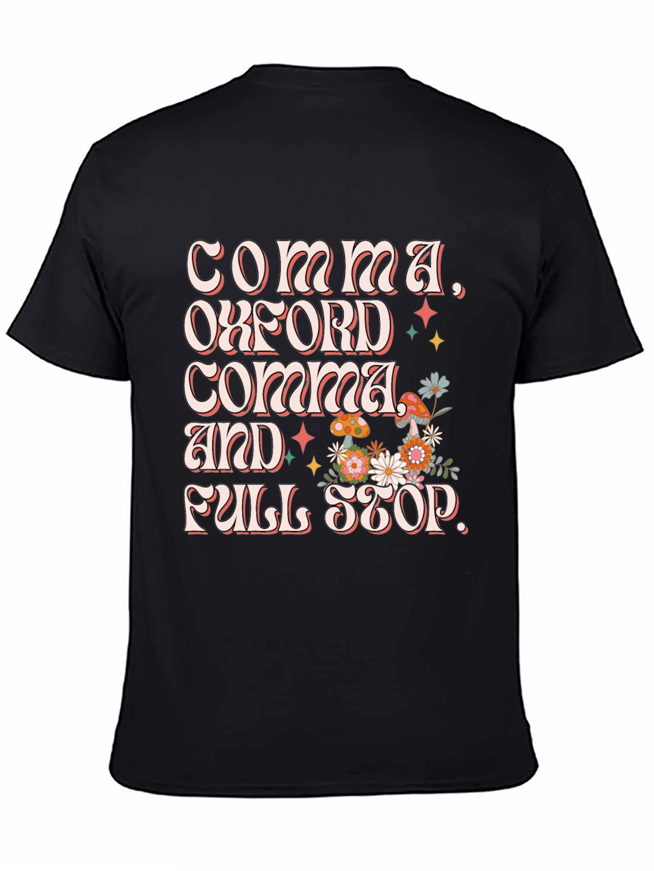 Commas Oxford Comma and Full Stop Black T-Shirt