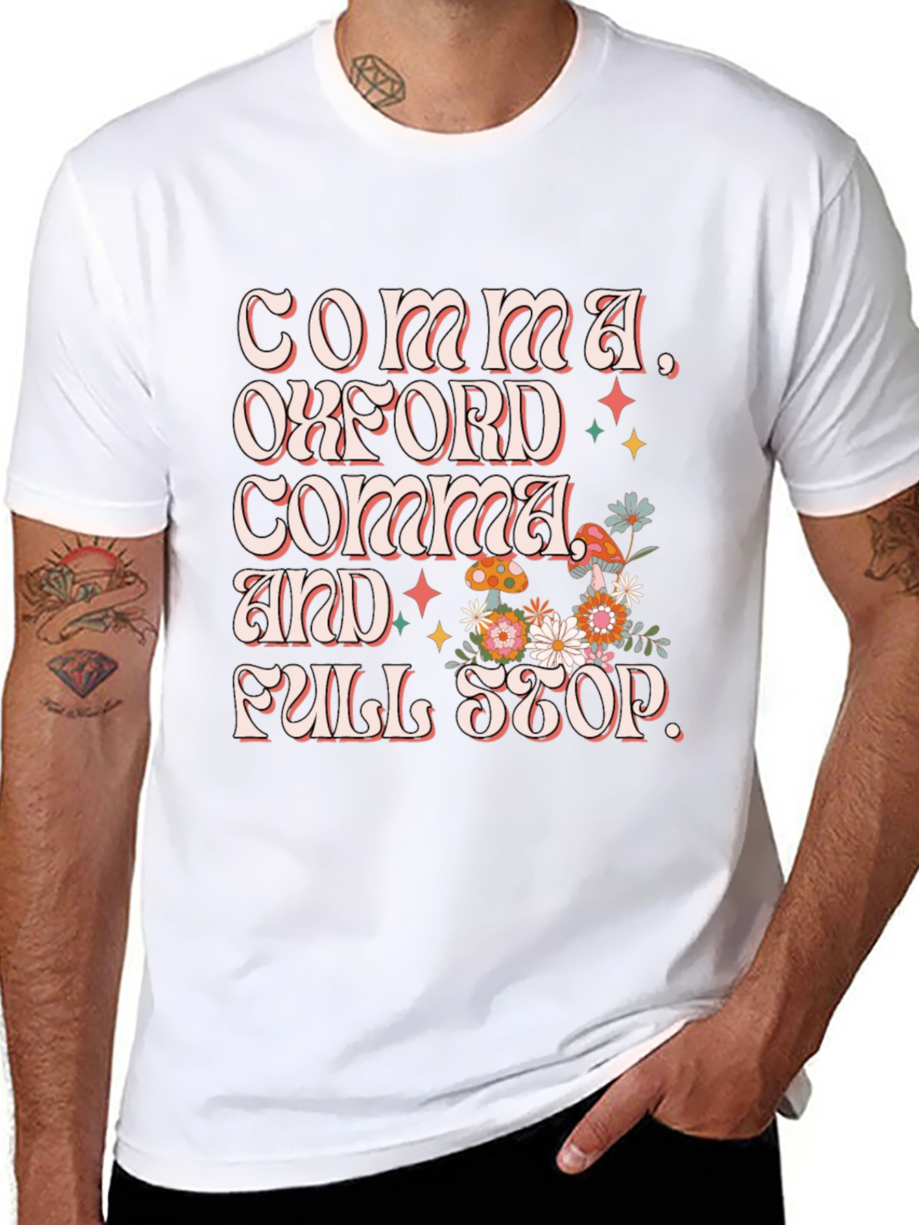 Commas Oxford Comma and Full Stop Black T-Shirt