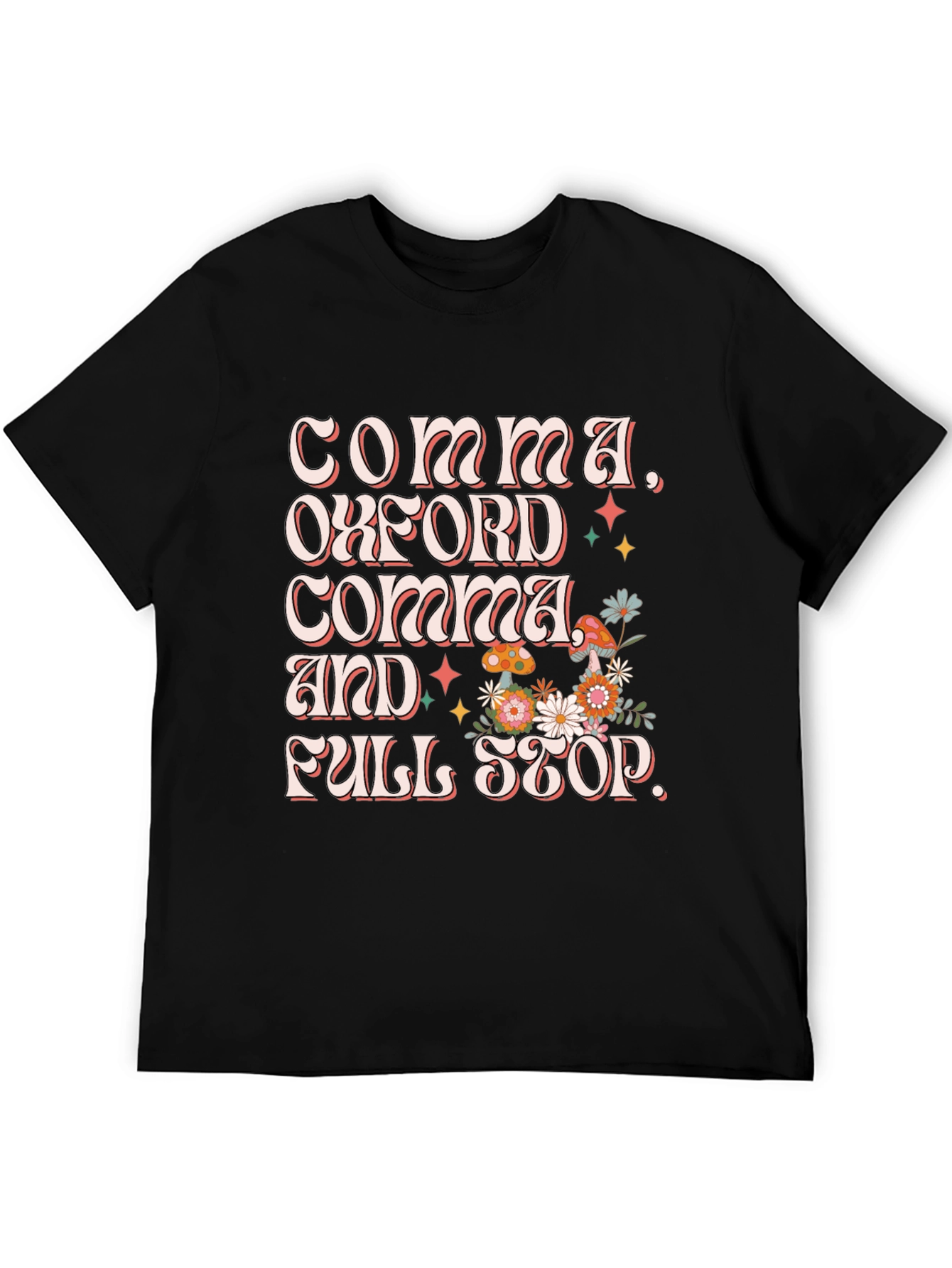 Commas Oxford Comma and Full Stop Black T-Shirt