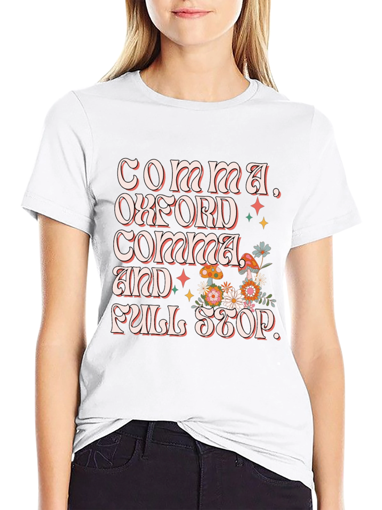 Commas Oxford Comma and Full Stop Black T-Shirt