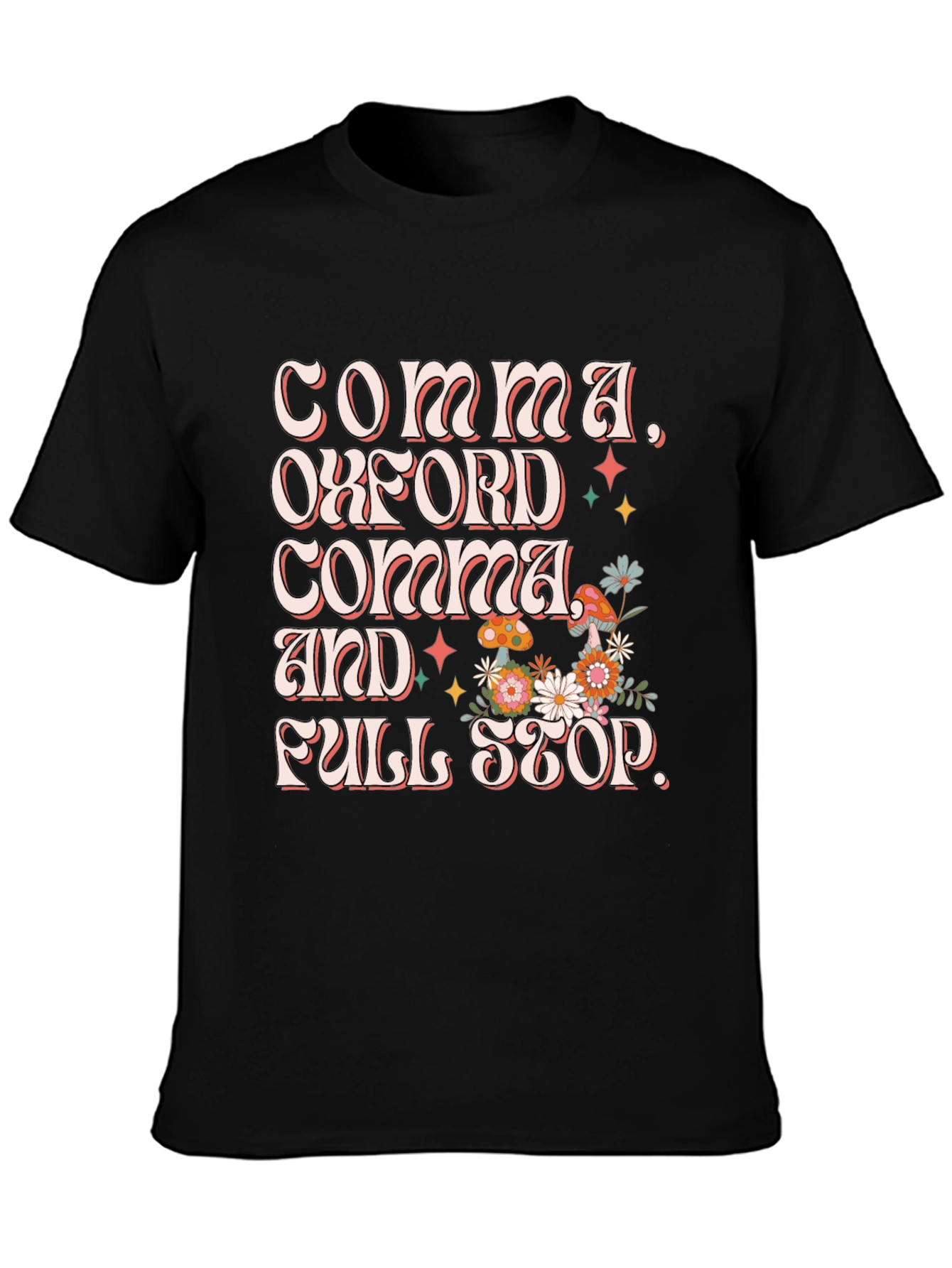 Commas Oxford Comma and Full Stop Black T-Shirt