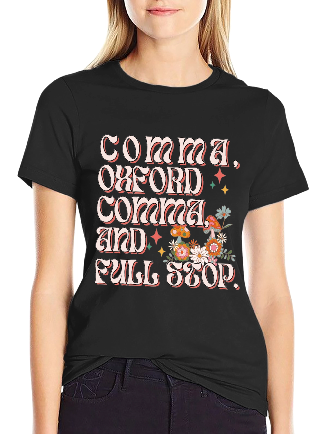 Commas Oxford Comma and Full Stop Black T-Shirt