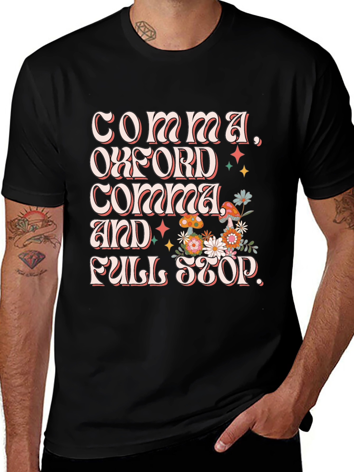 Commas Oxford Comma and Full Stop Black T-Shirt