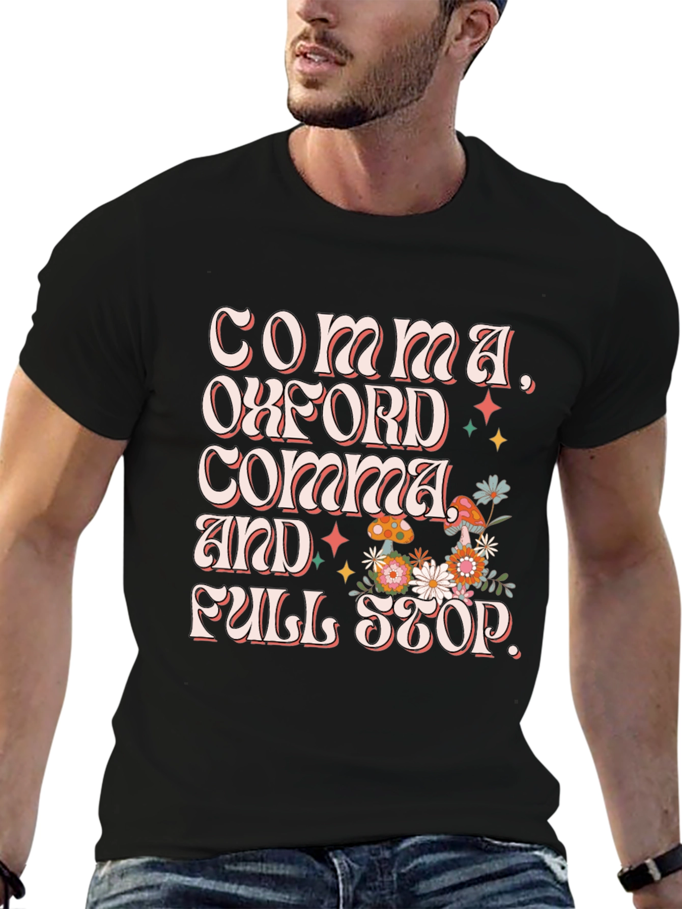 Commas Oxford Comma and Full Stop Black T-Shirt