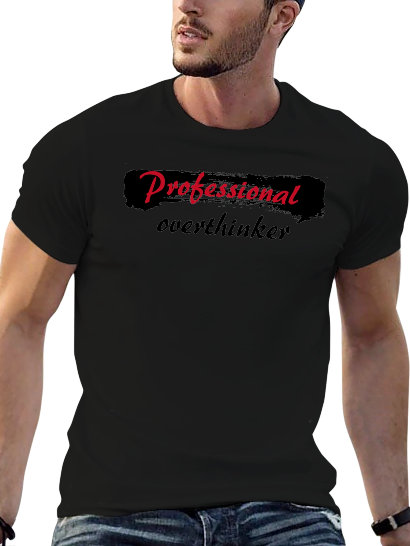 Professional Overthinker Graphic Tee - Black Cotton Casual Wear