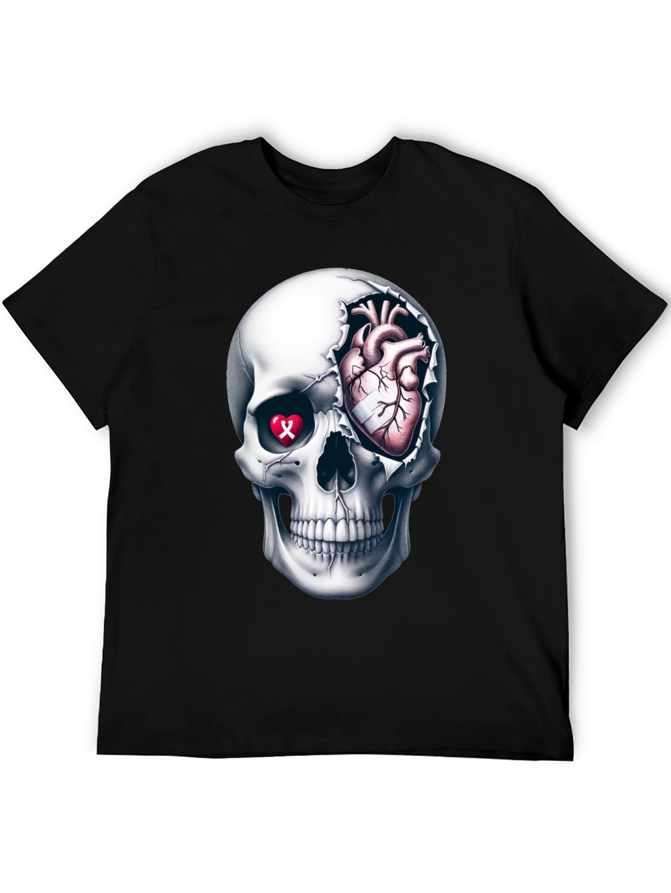 Skull and Heart Graphic Tee - Edgy Style