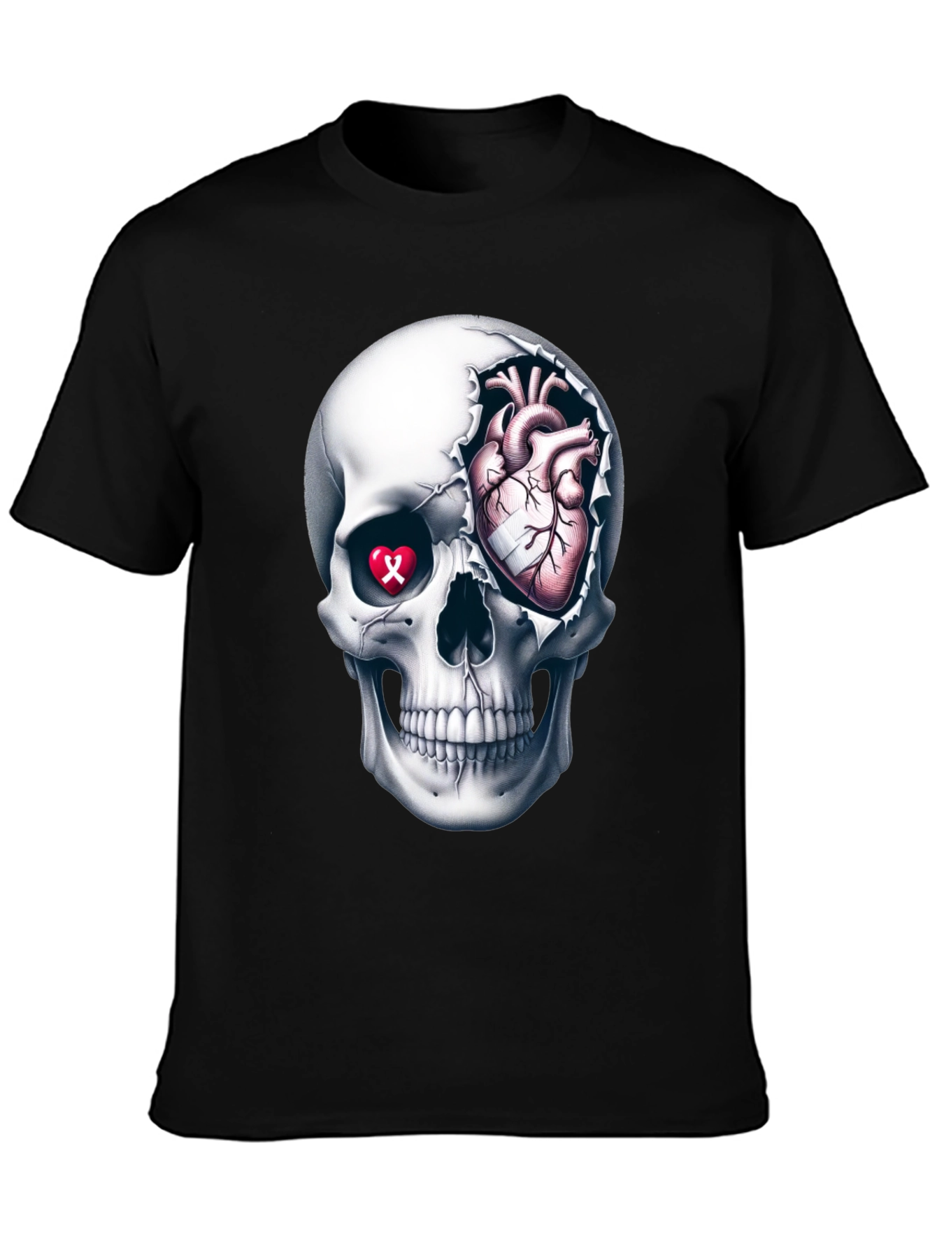 Skull and Heart Graphic Tee - Edgy Style