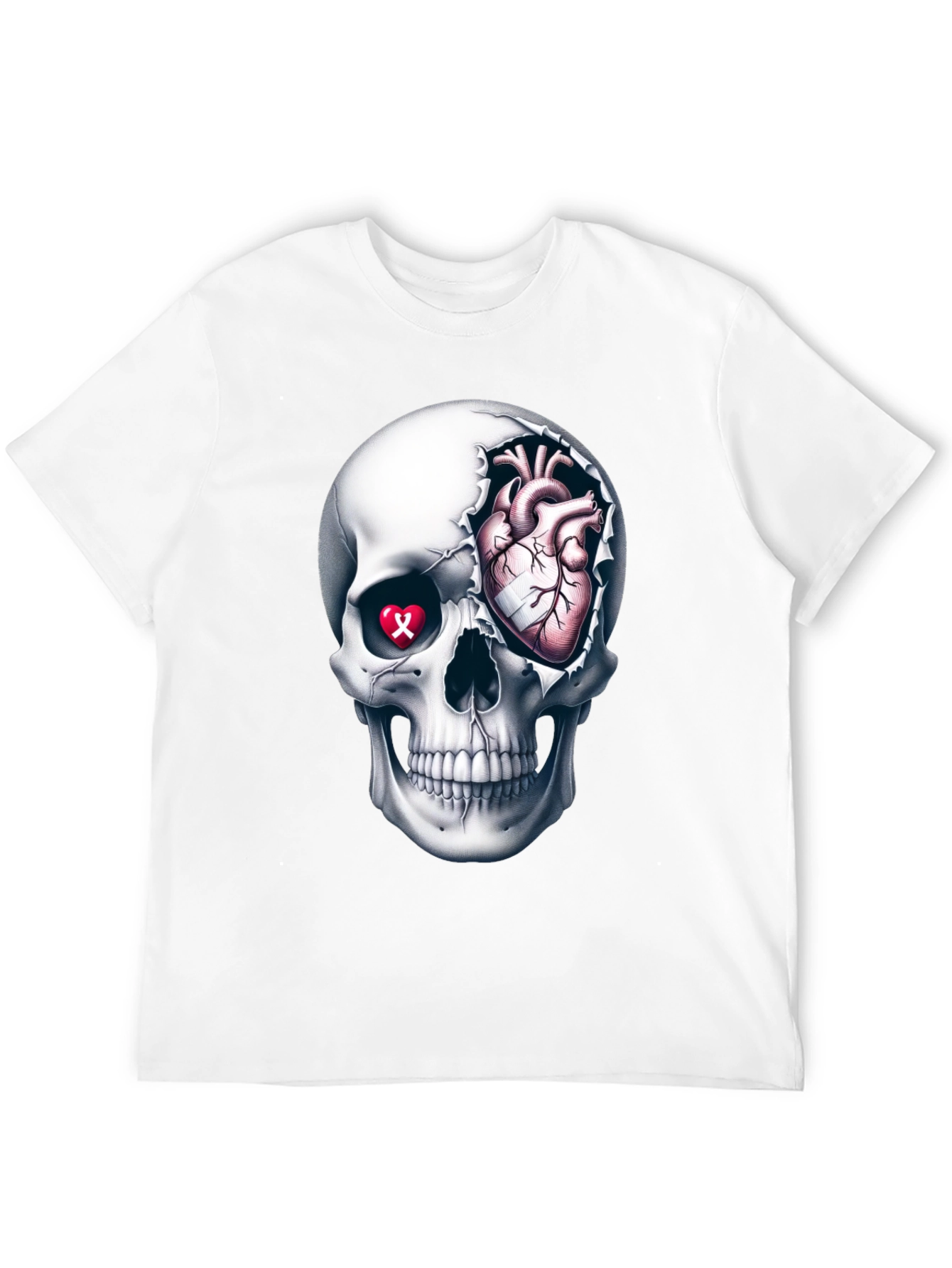 Skull and Heart Graphic Tee - Edgy Style