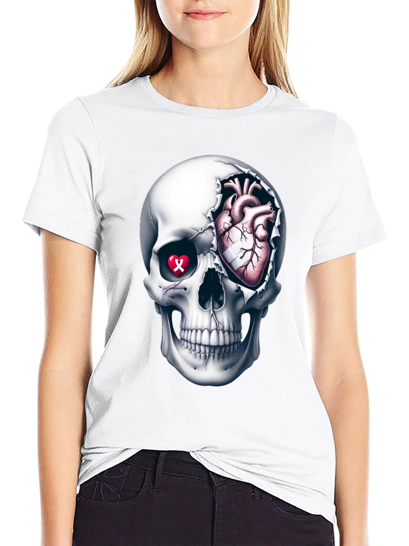 Skull and Heart Graphic Tee - Edgy Style