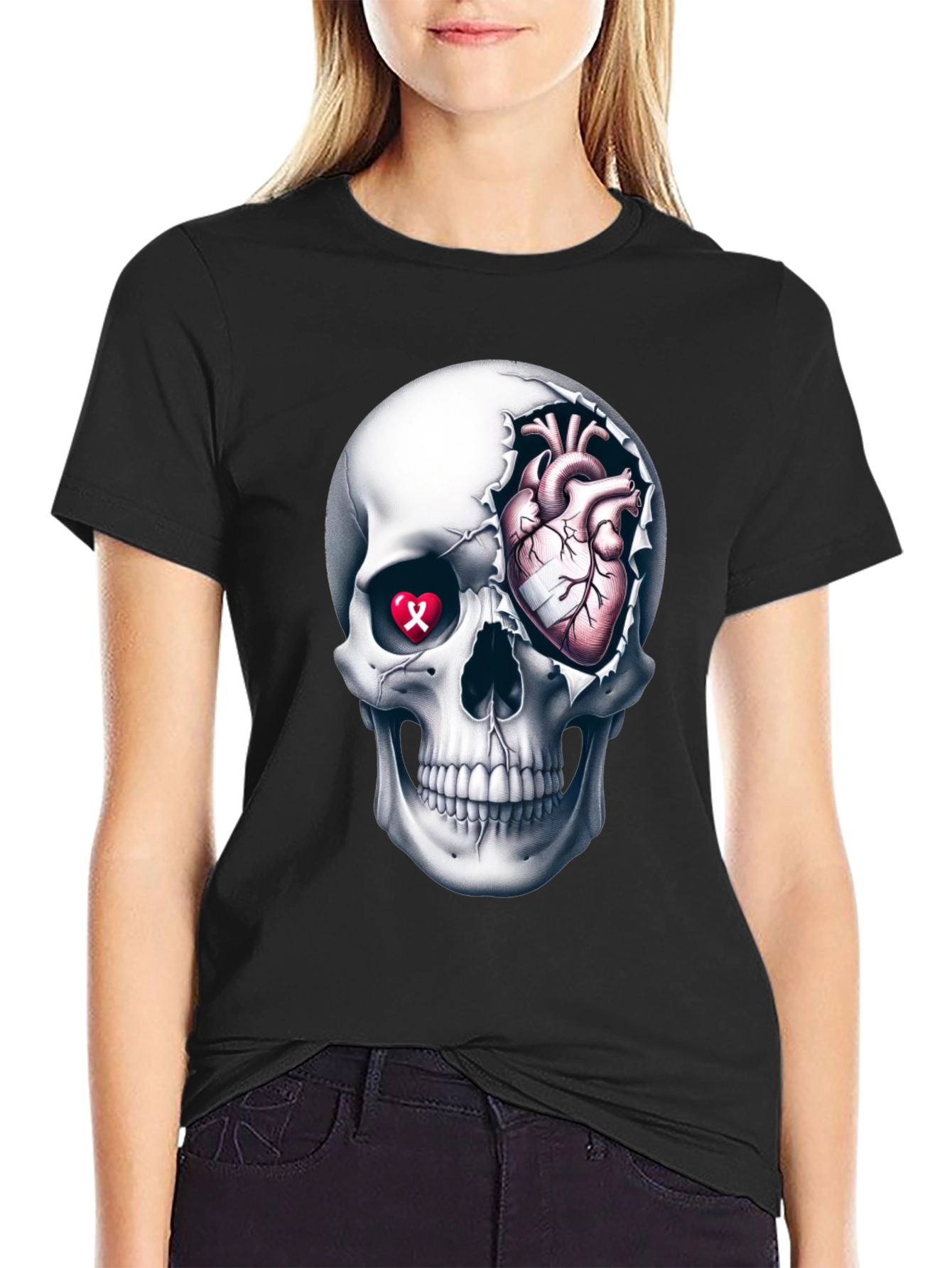 Skull and Heart Graphic Tee - Edgy Style