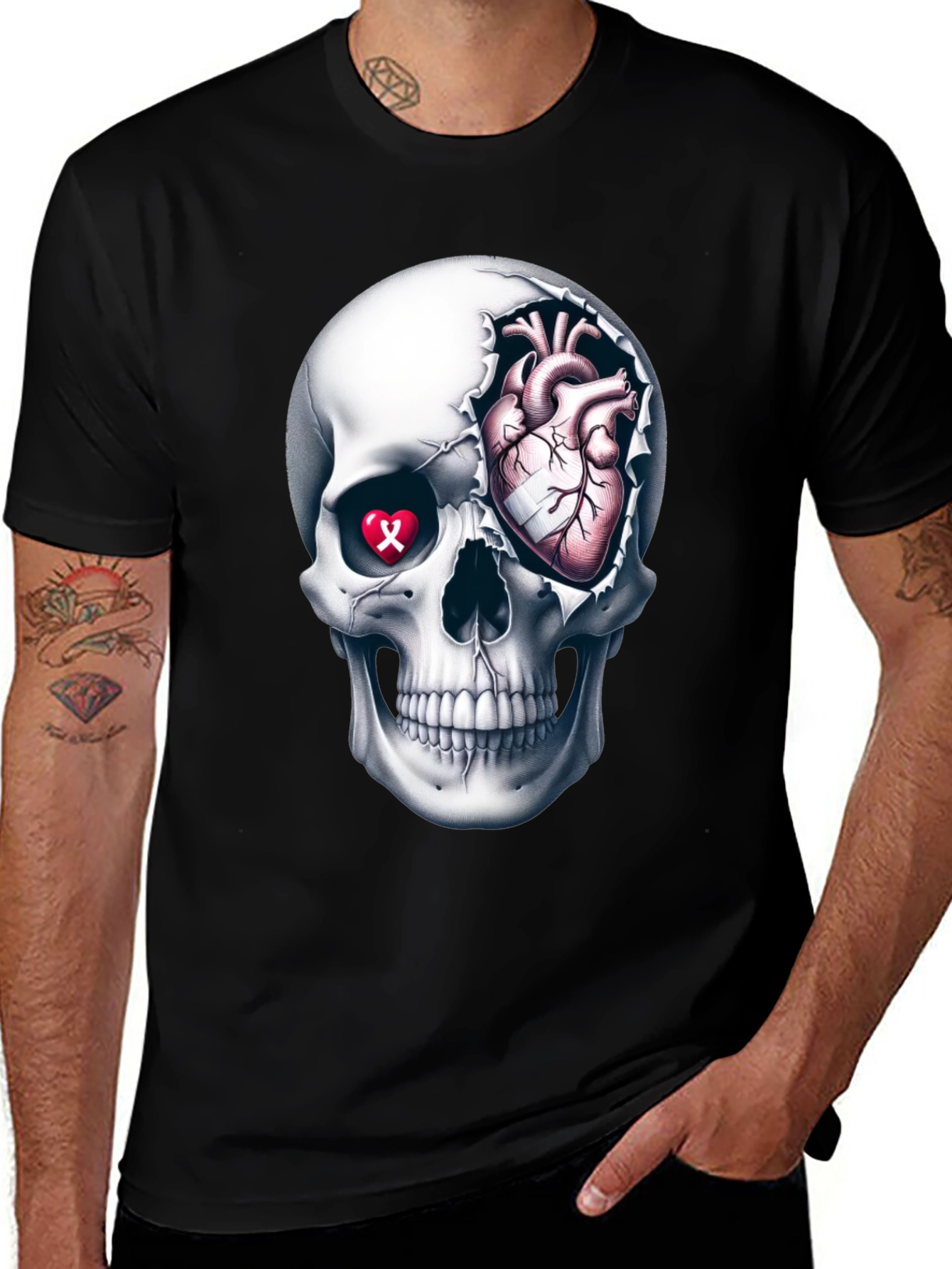 Skull and Heart Graphic Tee - Edgy Style