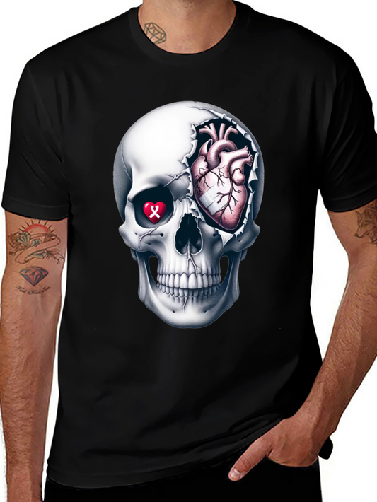 Skull and Heart Graphic Tee - Edgy Style