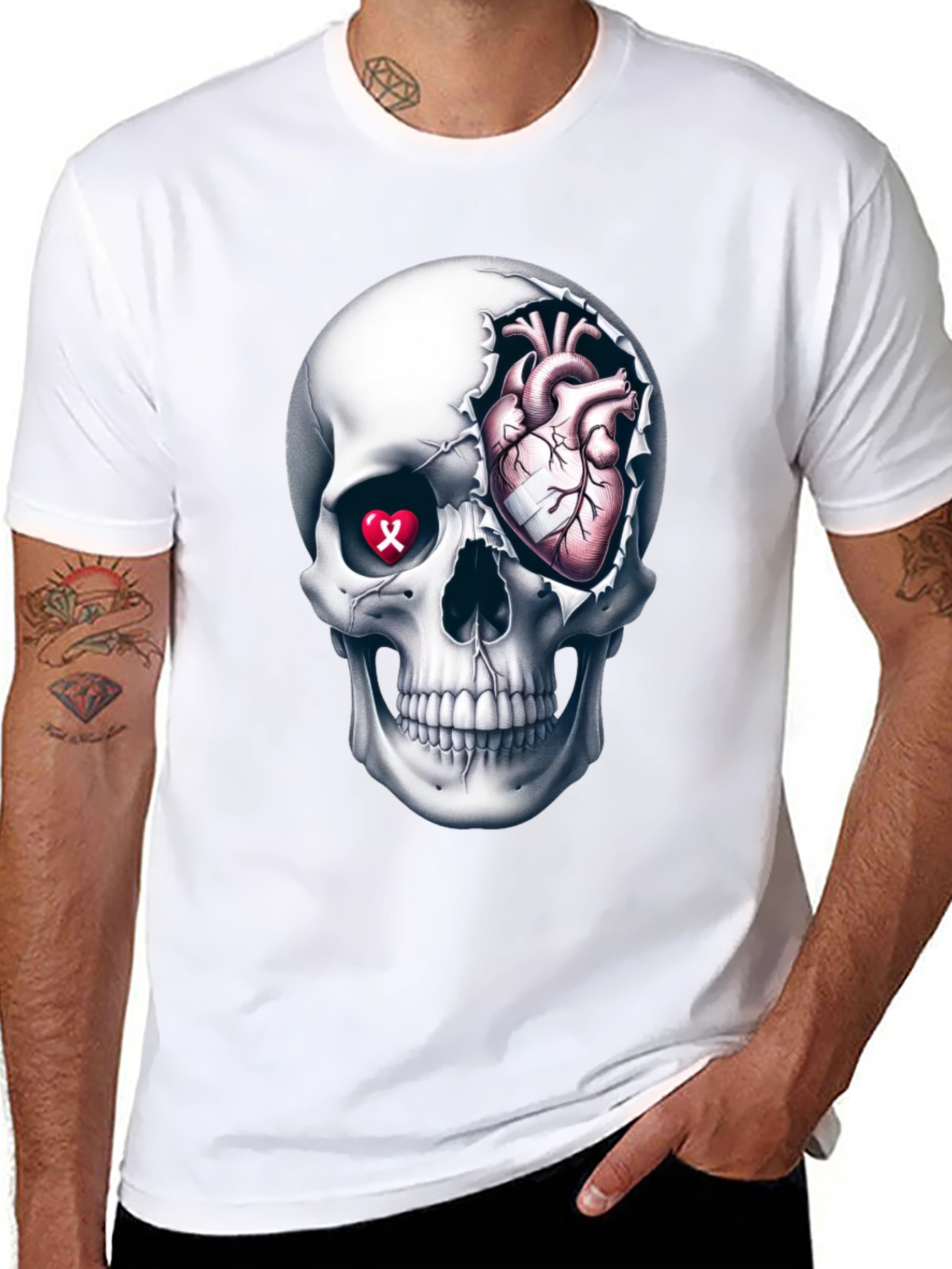 Skull and Heart Graphic Tee - Edgy Style