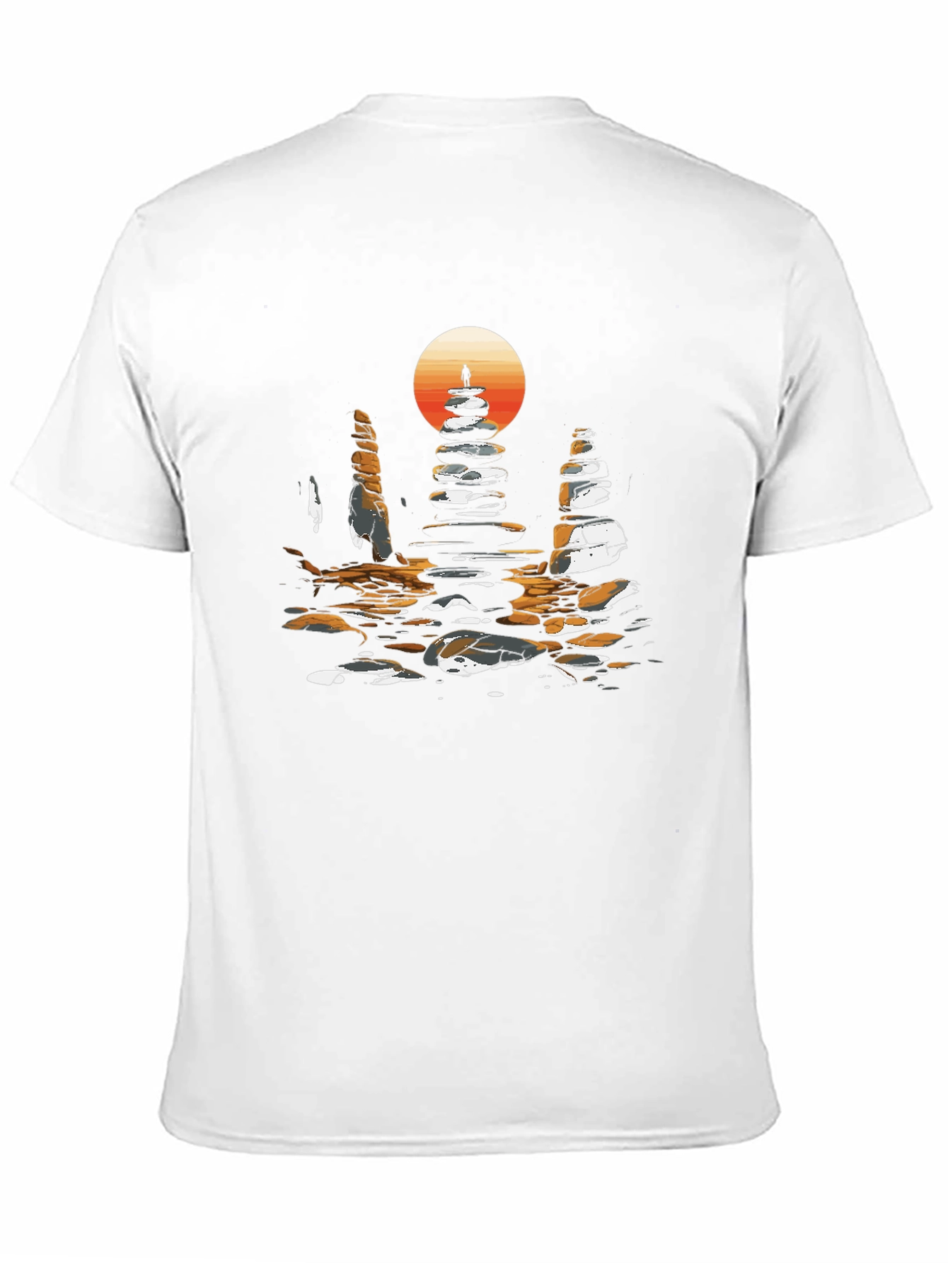 Zen Rock Stack T-Shirt - Sunset Silhouette