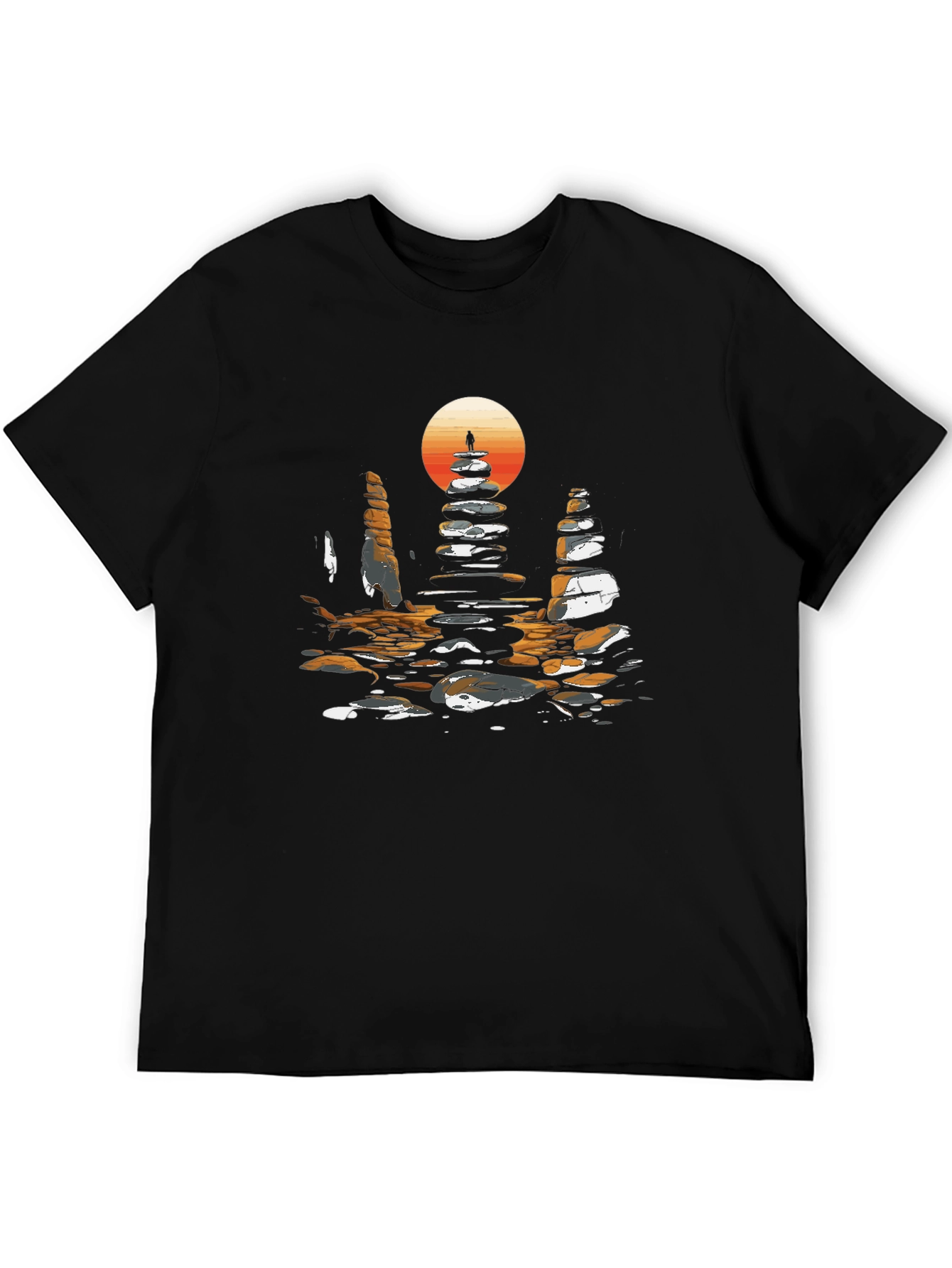 Zen Rock Stack T-Shirt - Sunset Silhouette