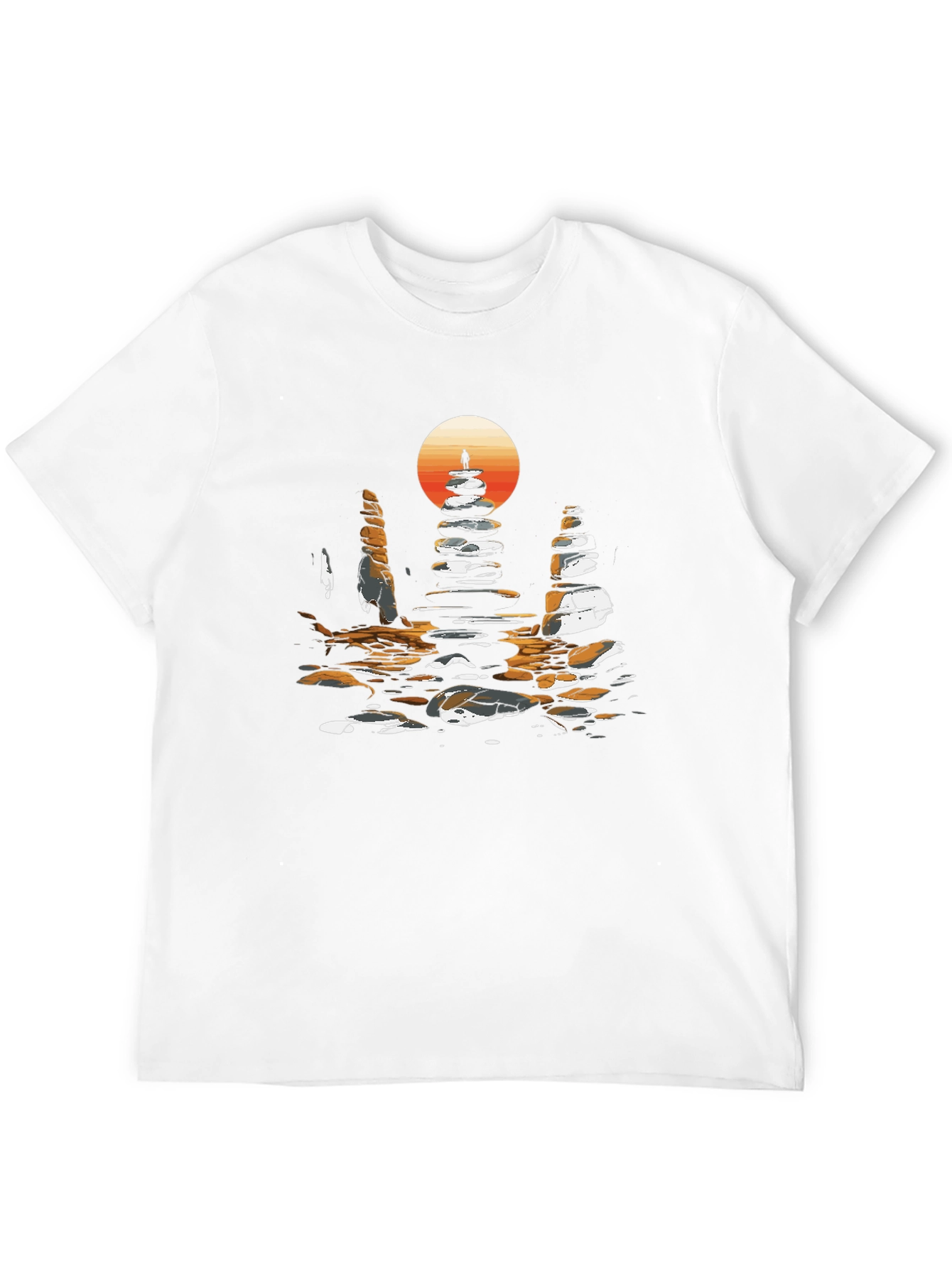 Zen Rock Stack T-Shirt - Sunset Silhouette