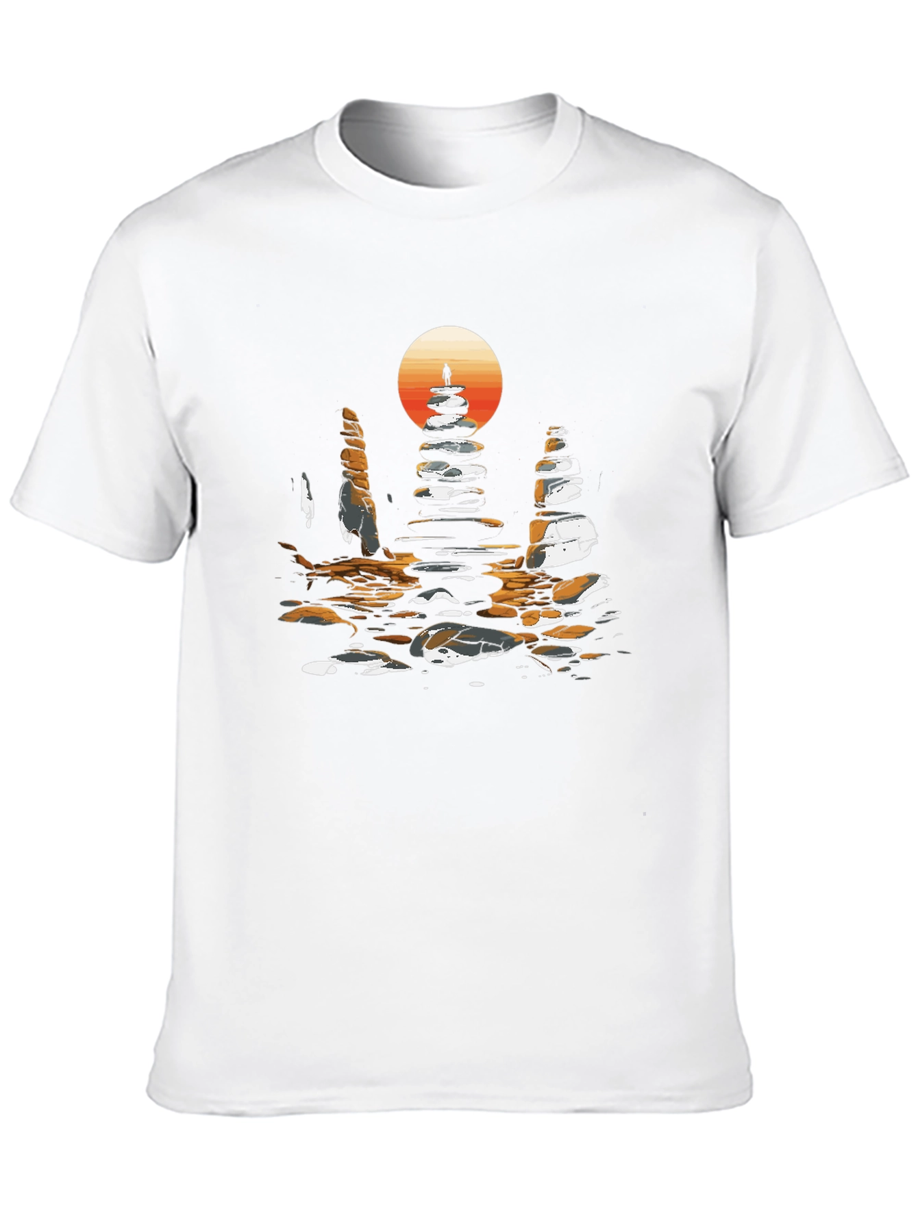 Zen Rock Stack T-Shirt - Sunset Silhouette