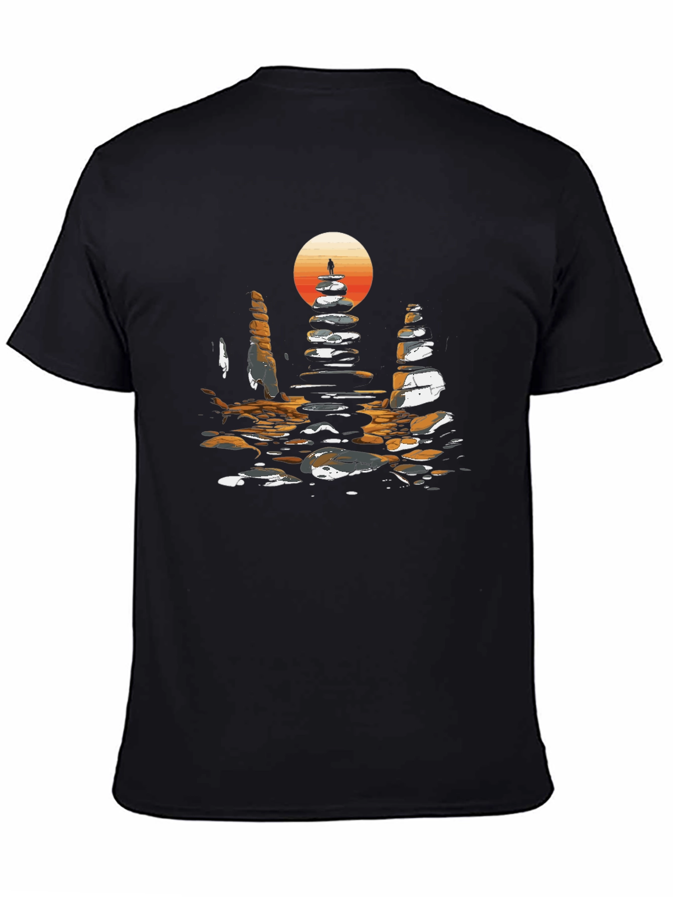 Zen Rock Stack T-Shirt - Sunset Silhouette