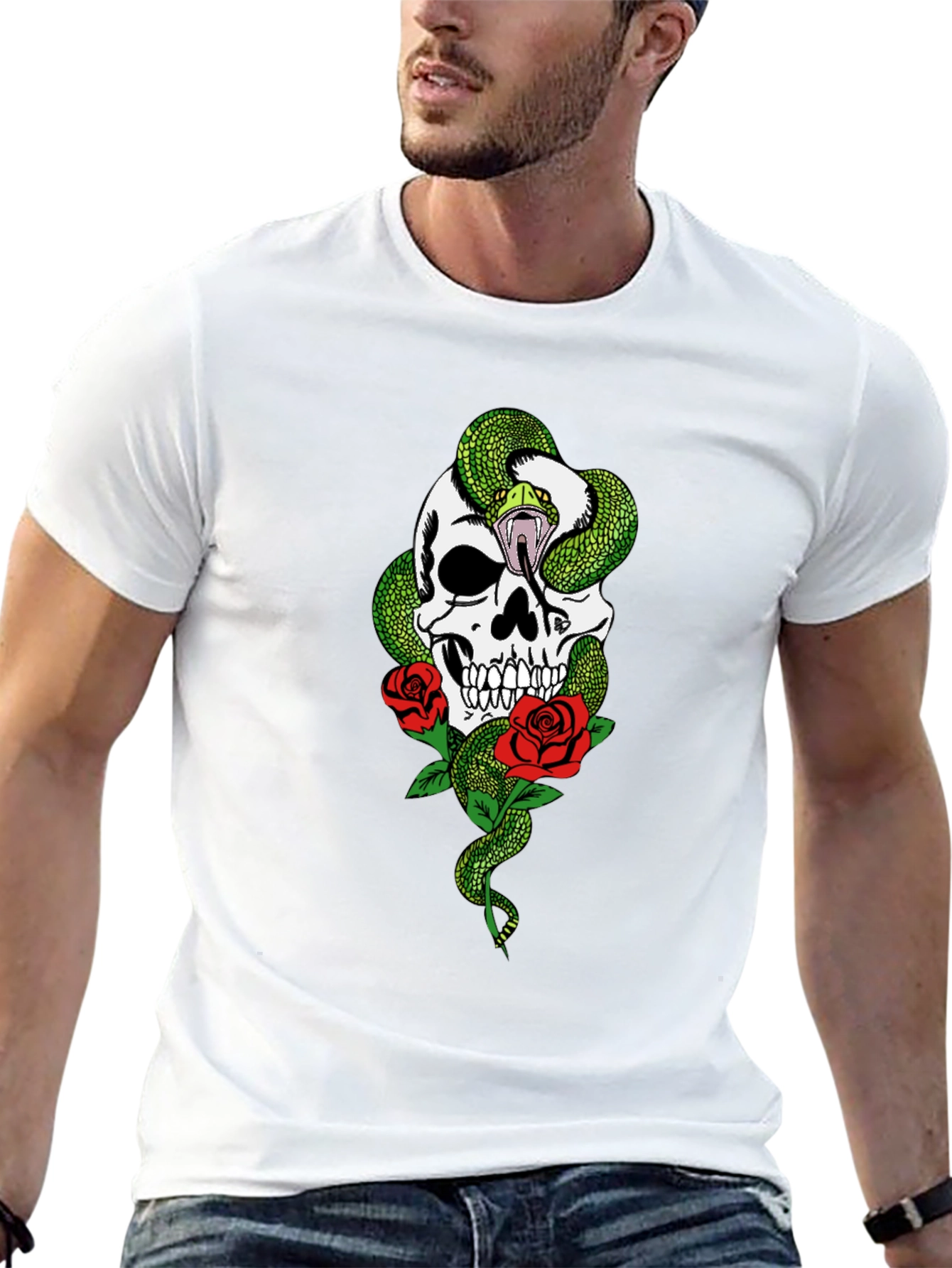 Skull Snake & Roses Graphic Tee