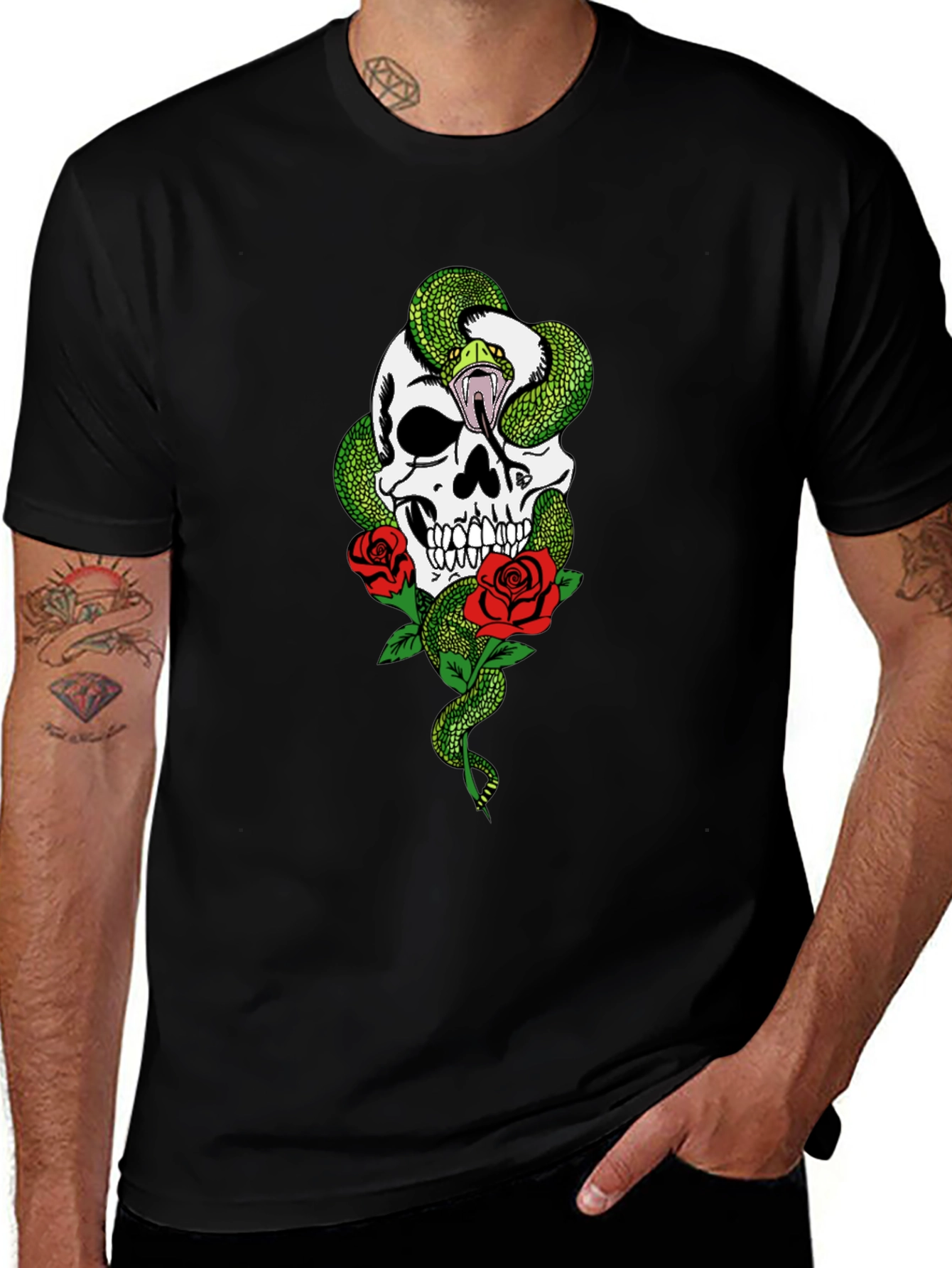 Skull Snake & Roses Graphic Tee