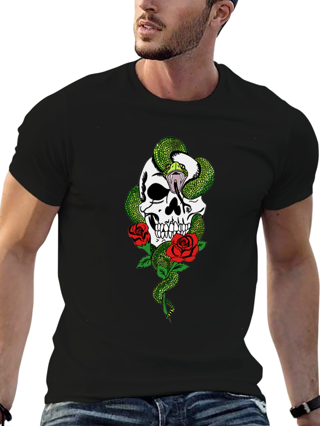 Skull Snake & Roses Graphic Tee