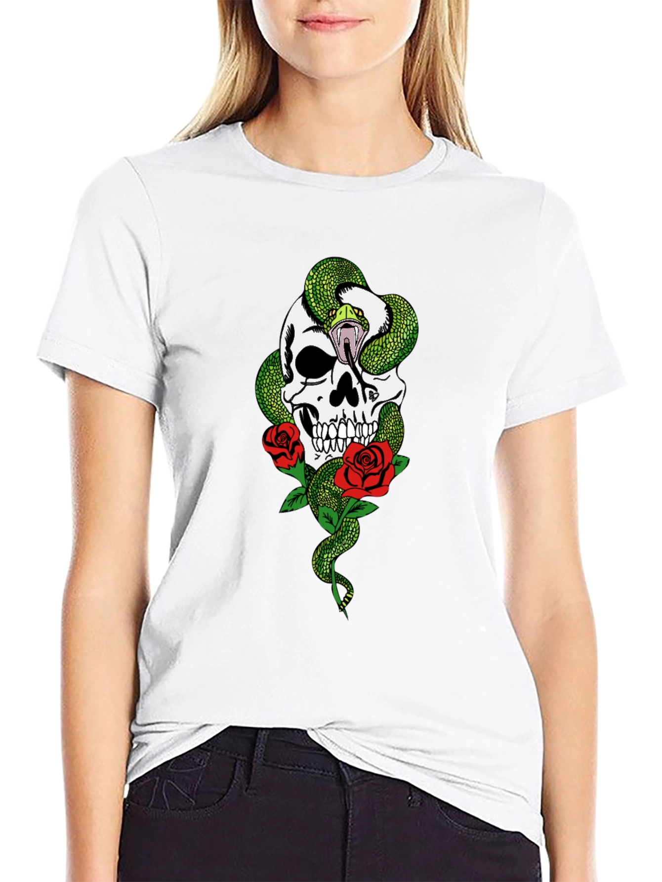 Skull Snake & Roses Graphic Tee