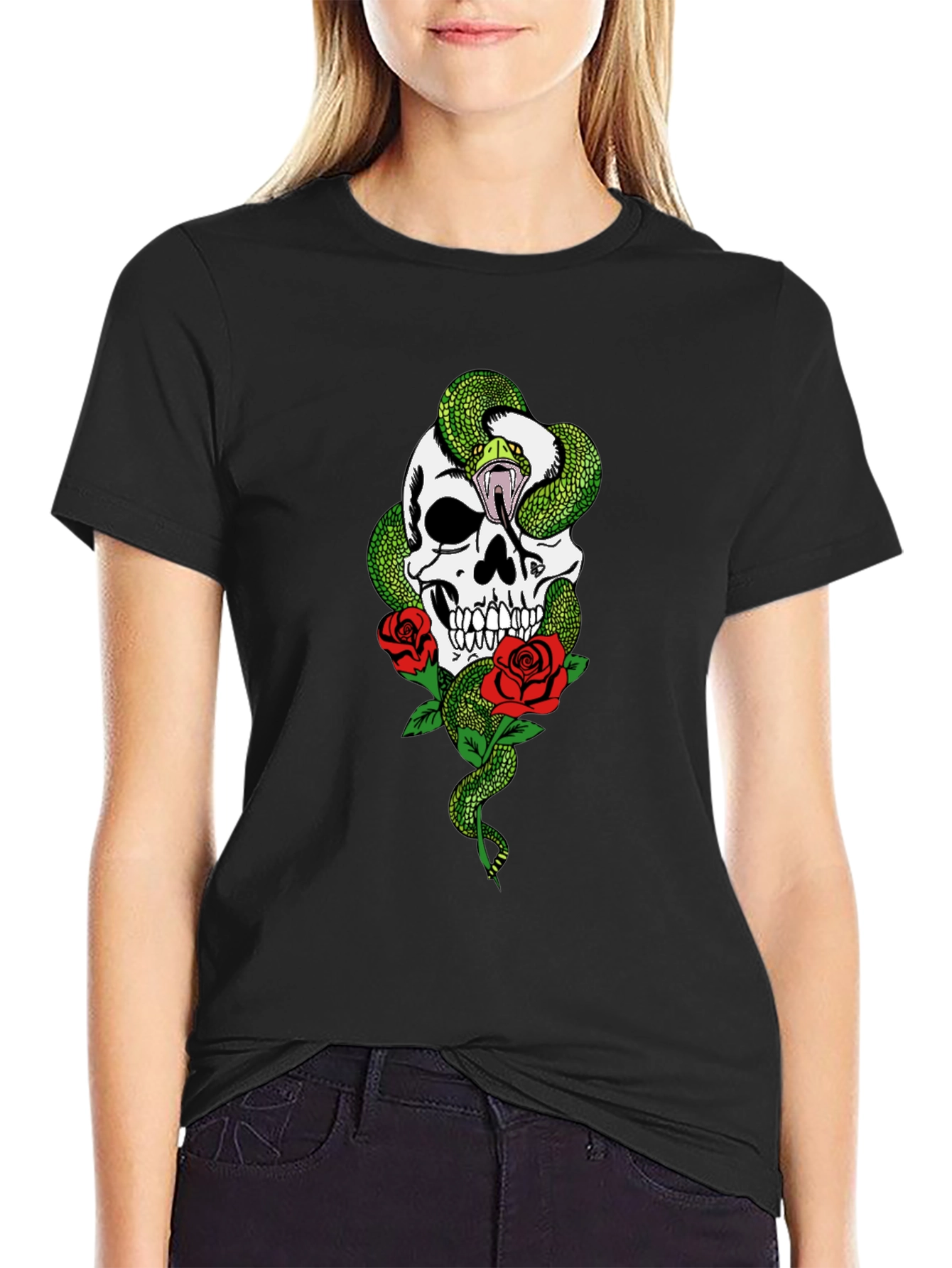 Skull Snake & Roses Graphic Tee
