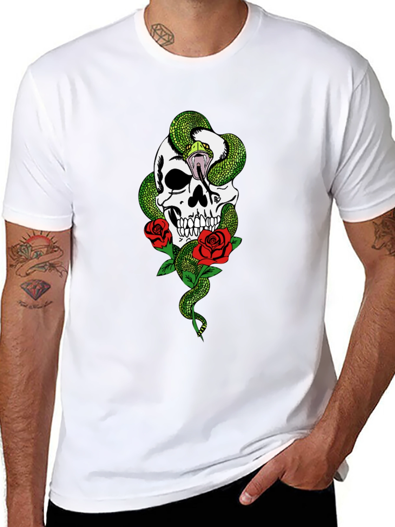 Skull Snake & Roses Graphic Tee