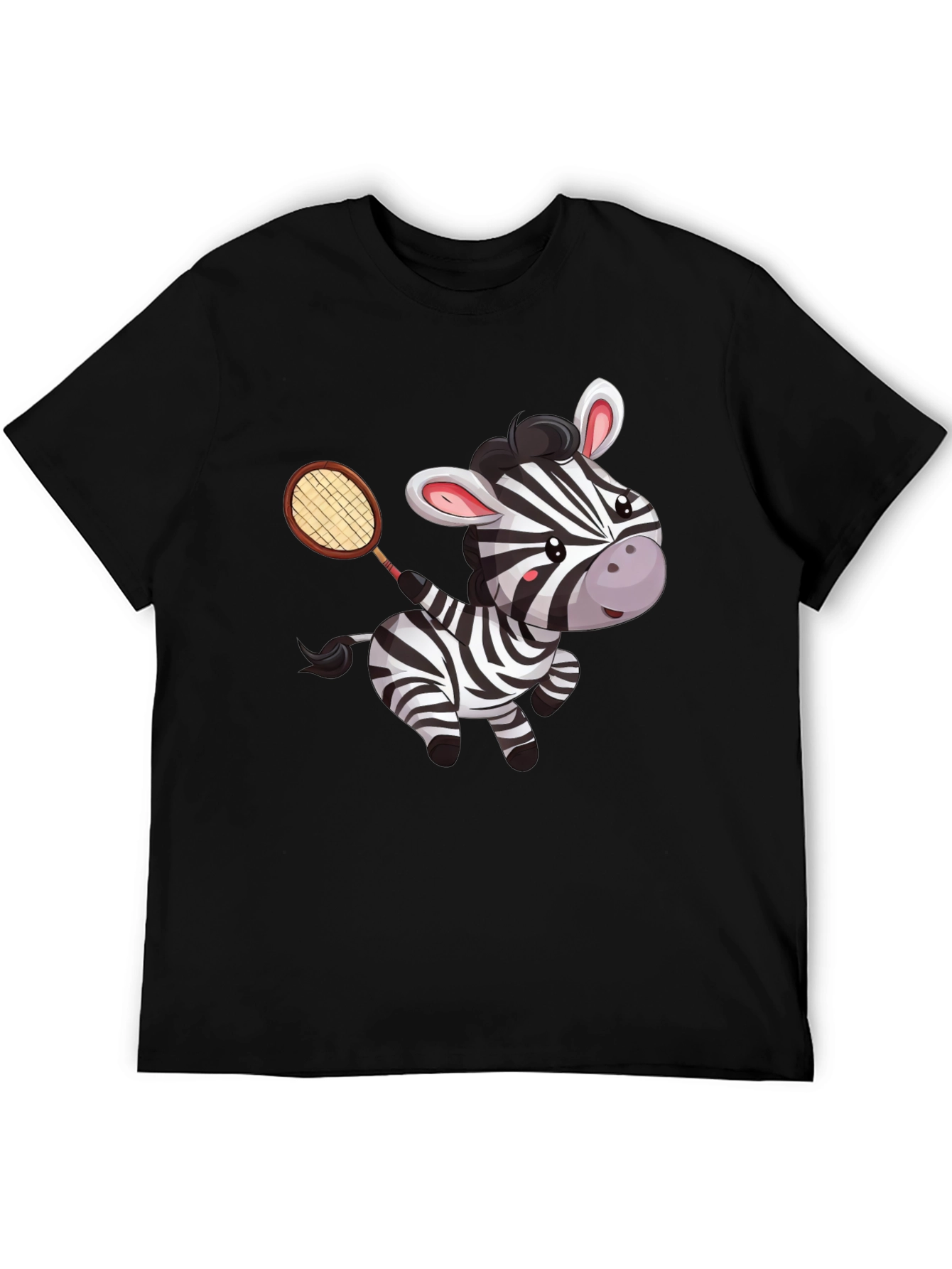 Zebra Tennis Player Black T-Shirt